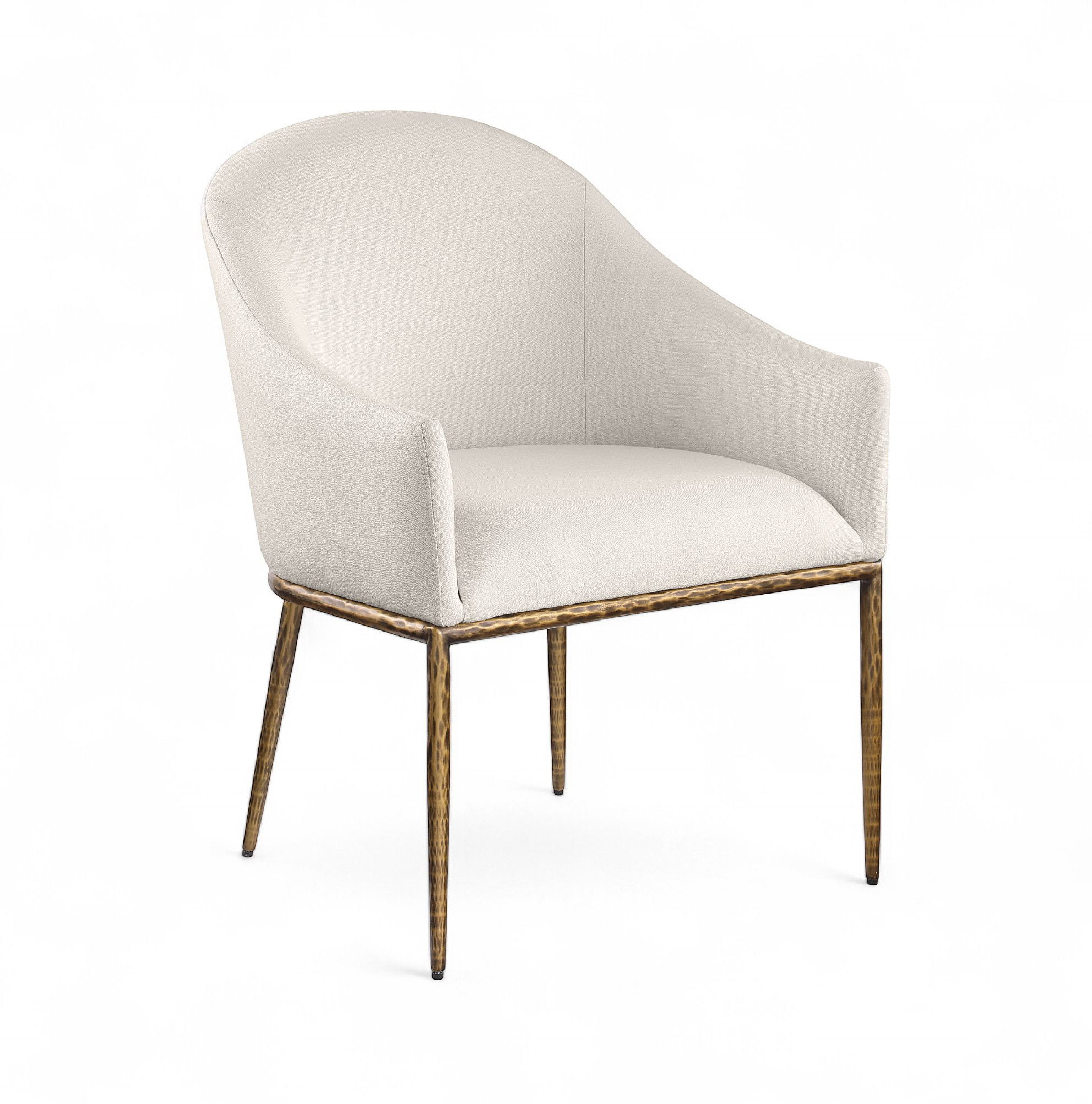 Ferro - Linen Textured Performance Fabric Upholstered Dining Arm Chair - Beige / Brushed Gold