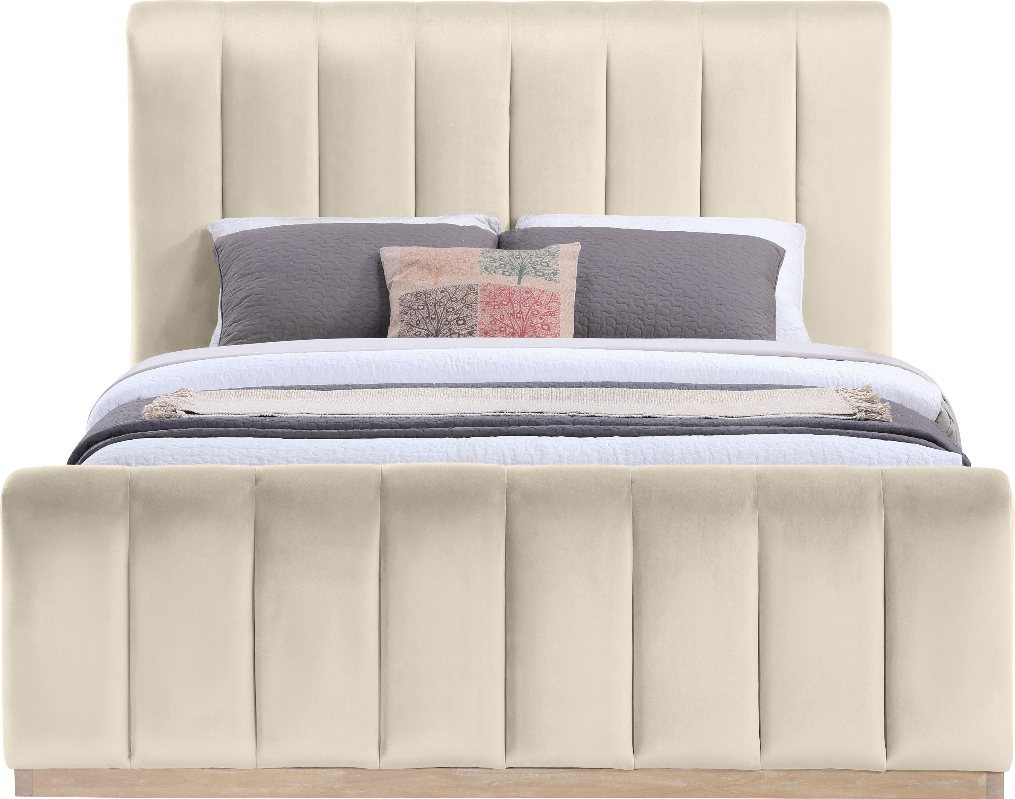 Amara - Velvet Queen Bed - Cream