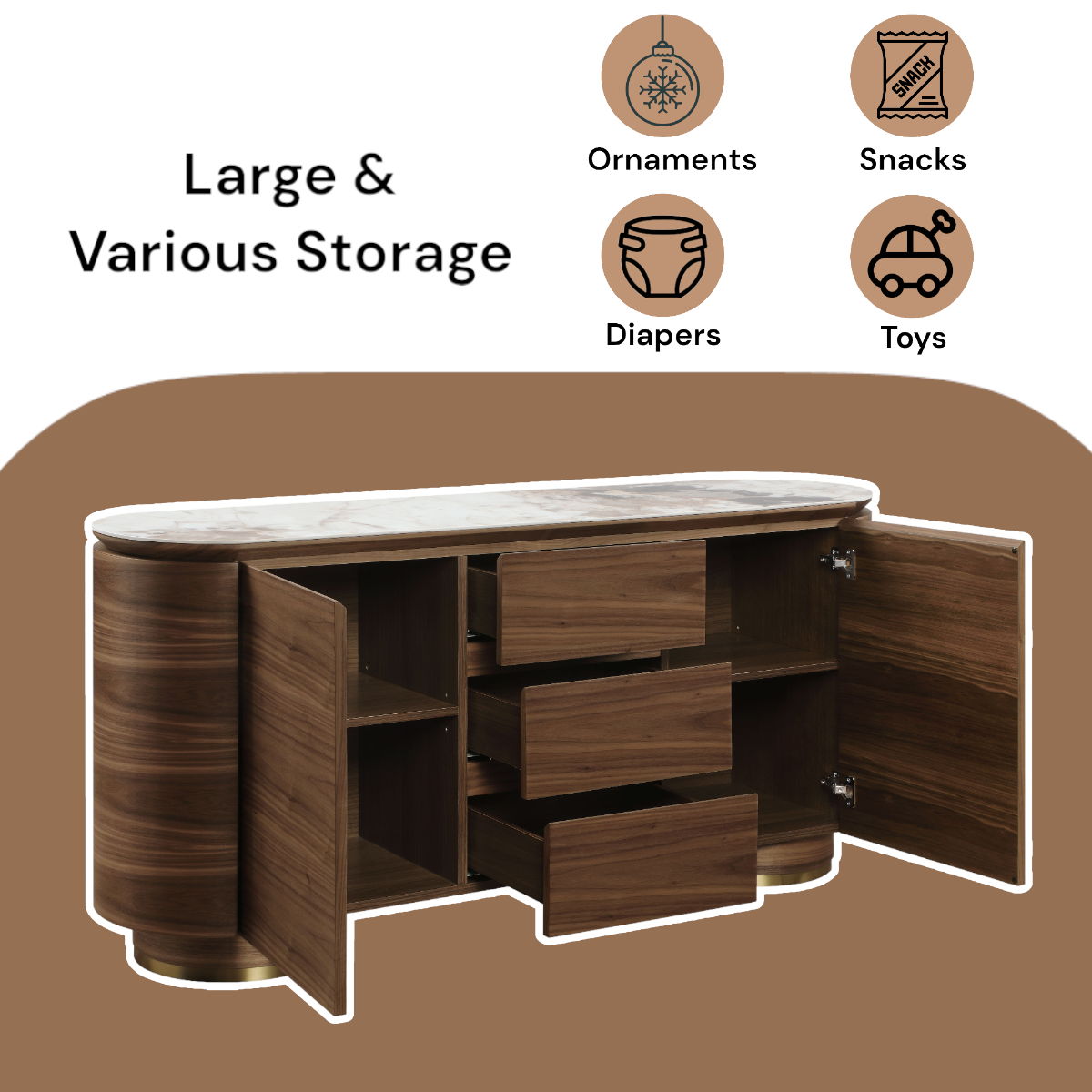 Willene - Server With Ceramic Top - Ceramic Top & Walnut, dark brown, view 6