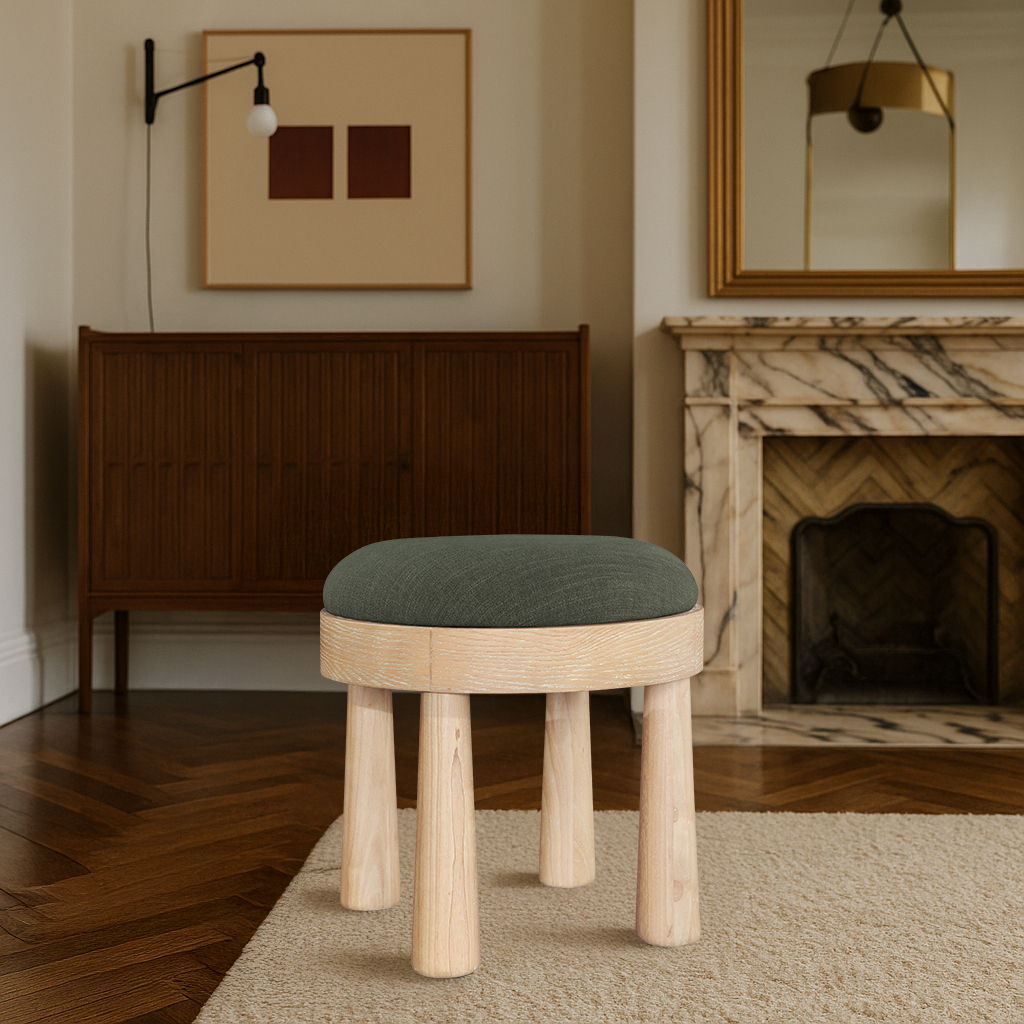 Larea - Linen Textured Fabric Ottoman - Olive