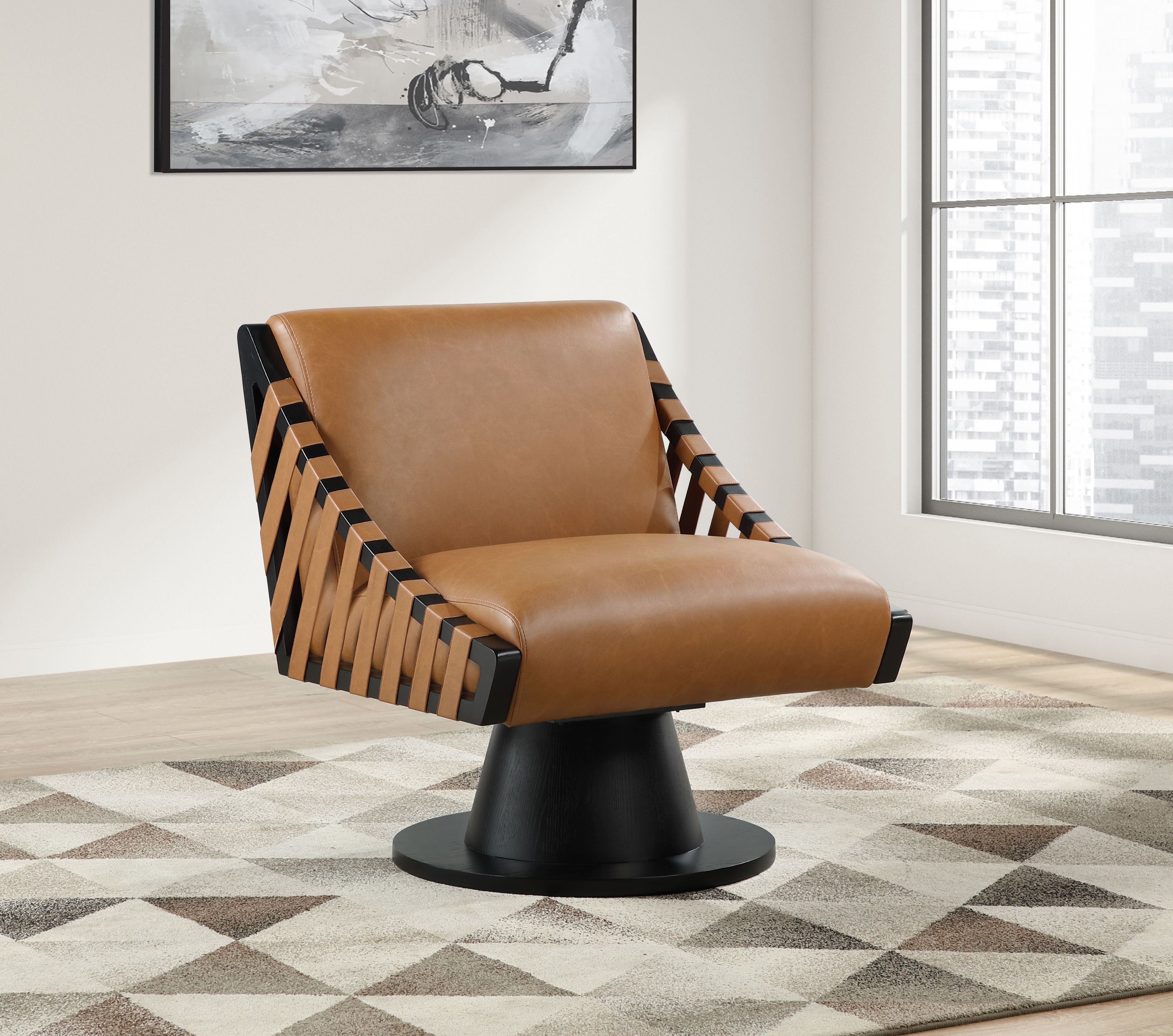 Millwin - Swivel Accent Chair With Black Base - Cognac