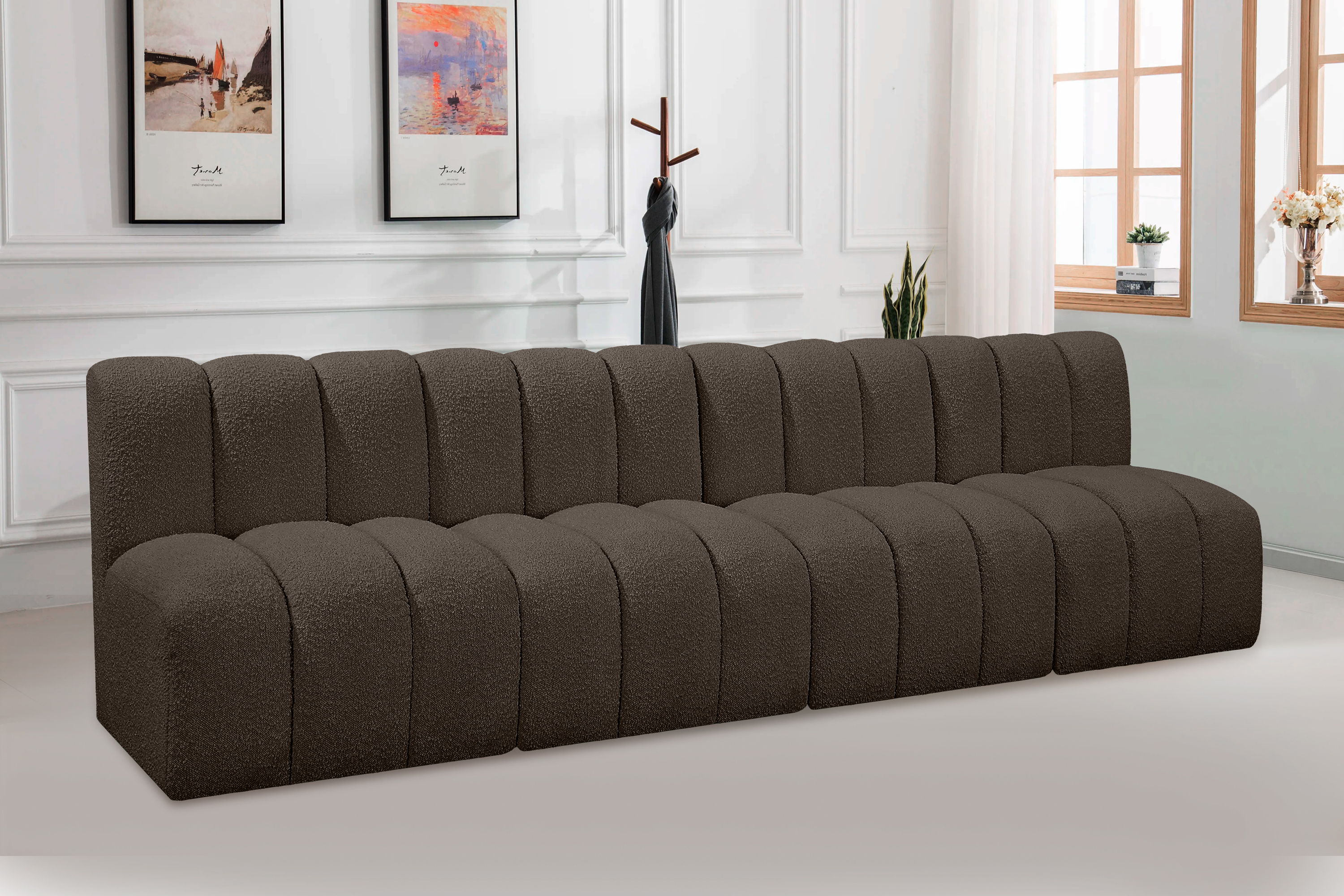 Arc - Boucle Fabric 4 Pieces Modular Sofa - Brown