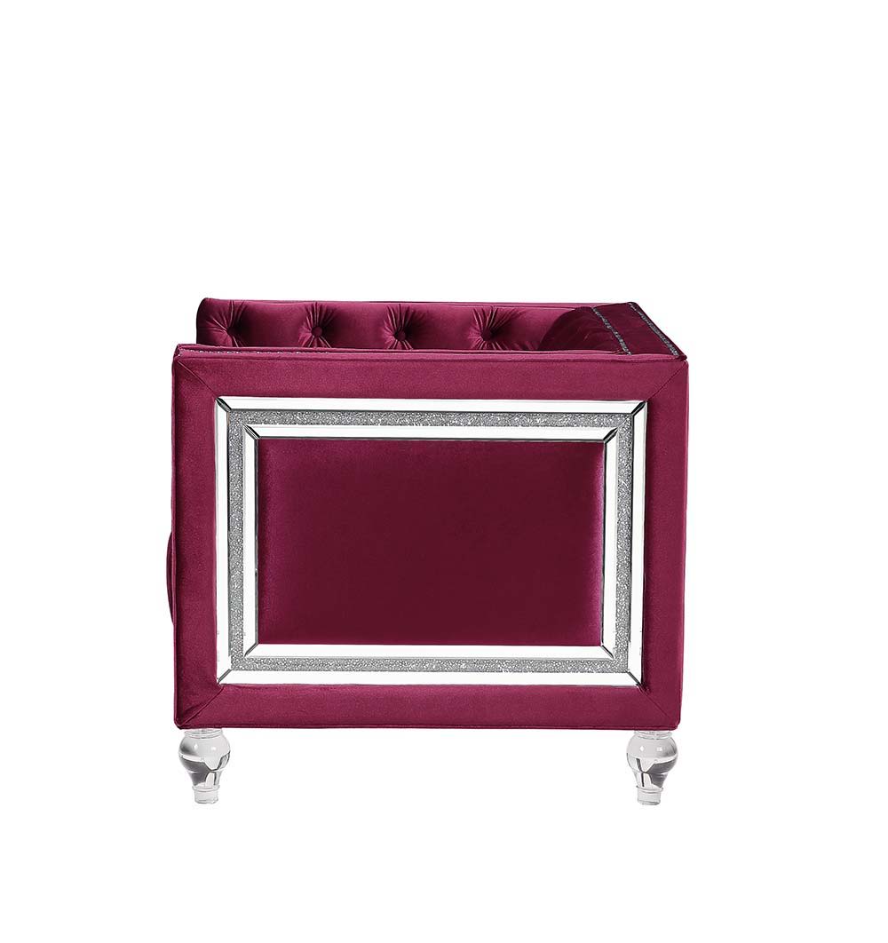 Heibero - Loveseat With 2 Pillows (Same 56896) - Burgundy Velvet, purple, view 5