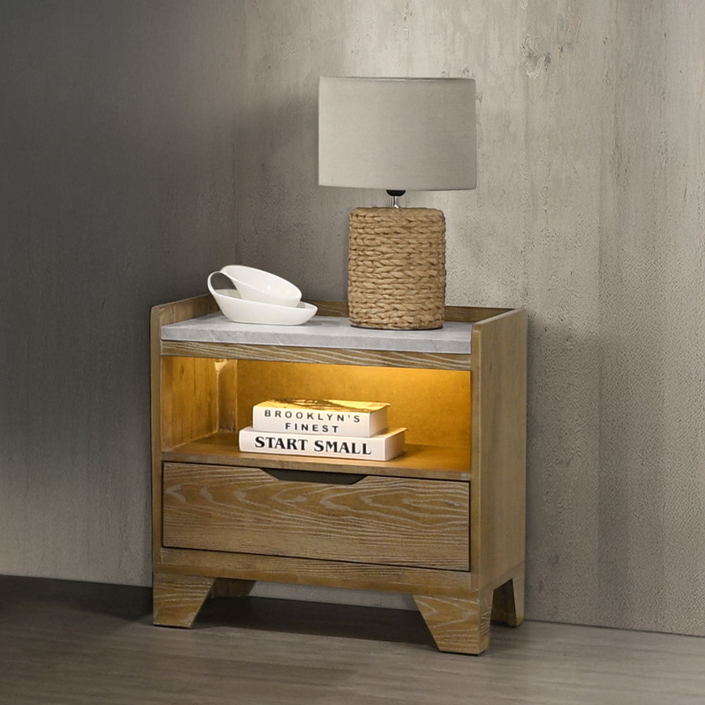 Garcia - Nightstand With LED - Light Brown, light brown