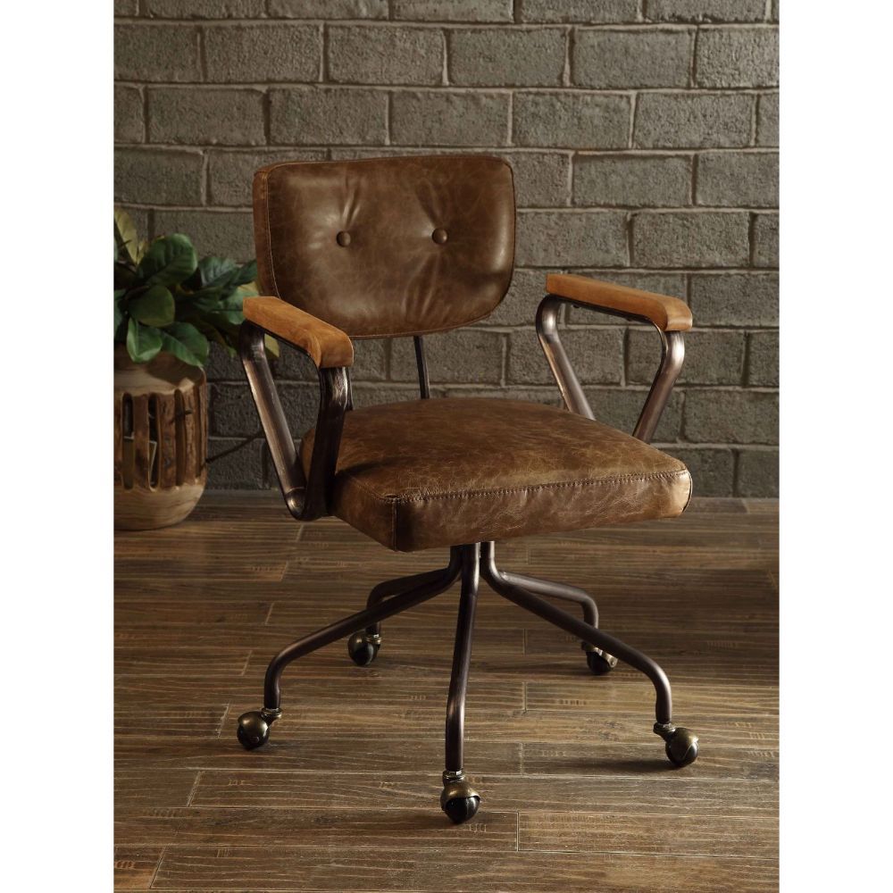 Hallie - Office Chair - Vintage Whiskey Top Grain Leather, dark brown, view 4