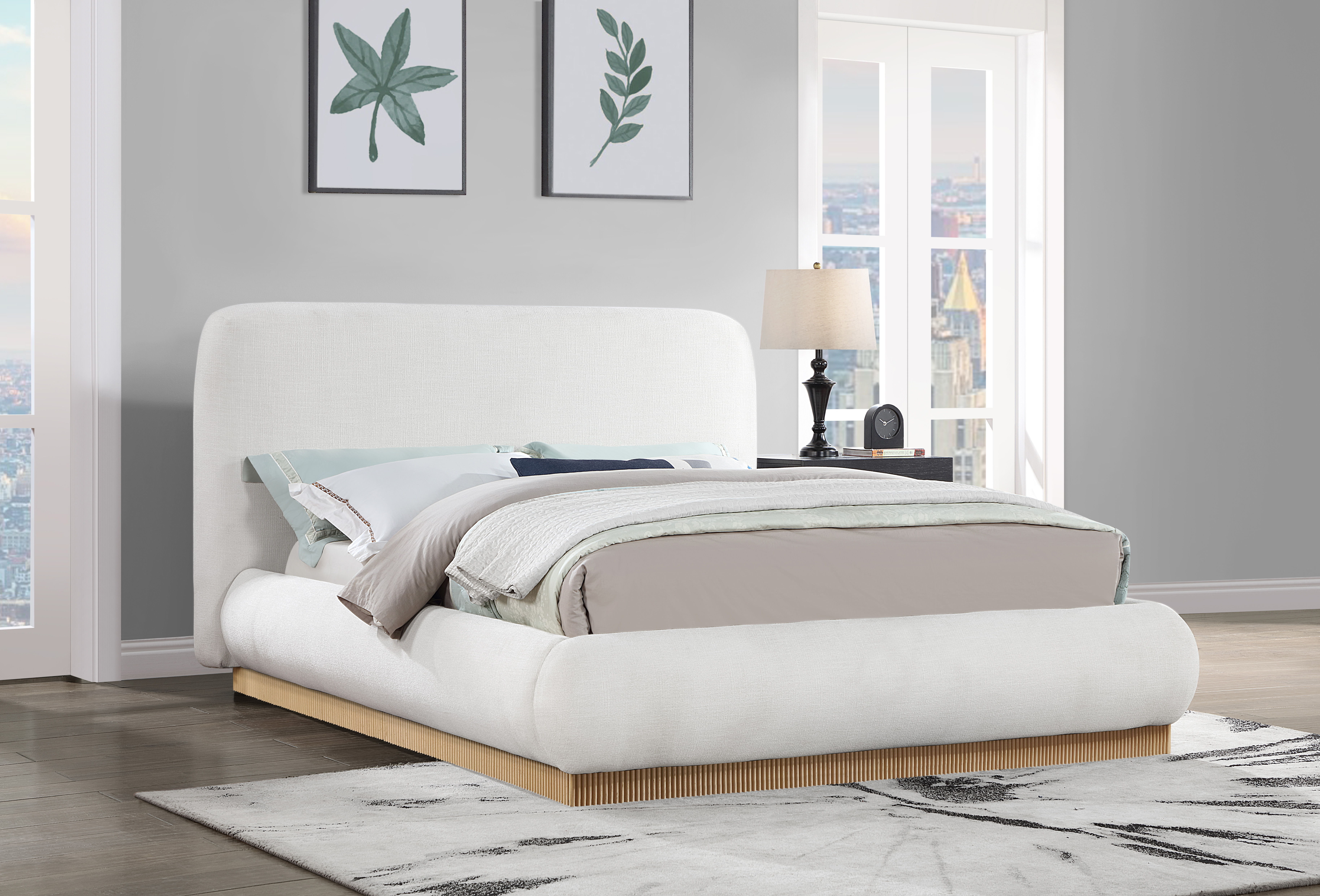 Rigby - Linen Queen Bed With Natural Base - Cream