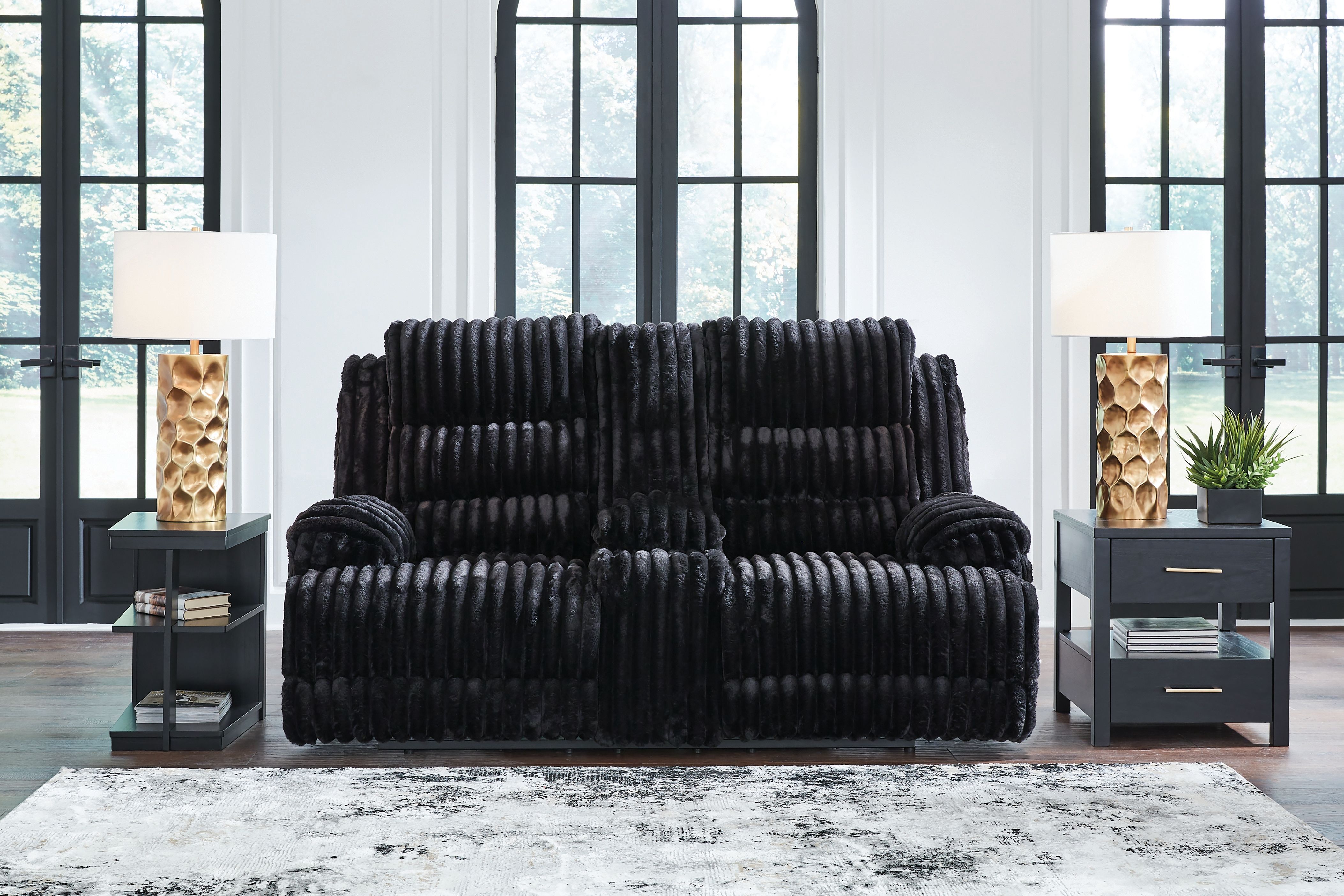 Ashley Furniture Rhine Falls - Double Reclining Power Loveseat With Console - Onyx - Image 2