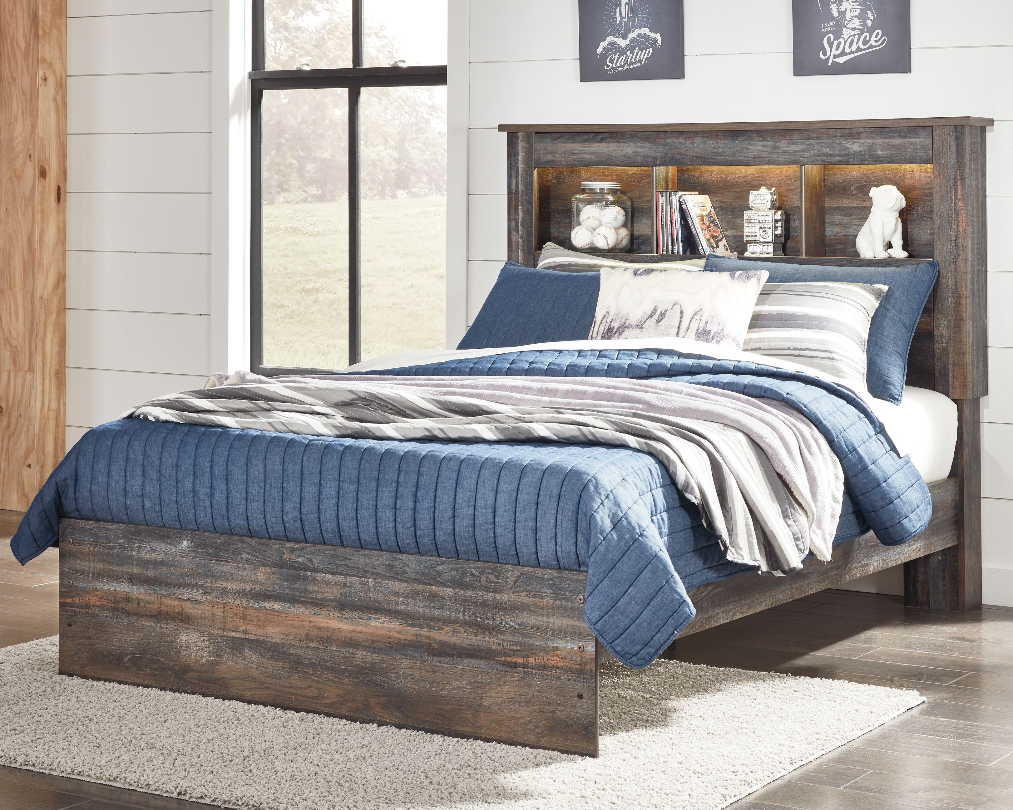 Drystan - Full Panel Bookcase Bed - Brown / Beige