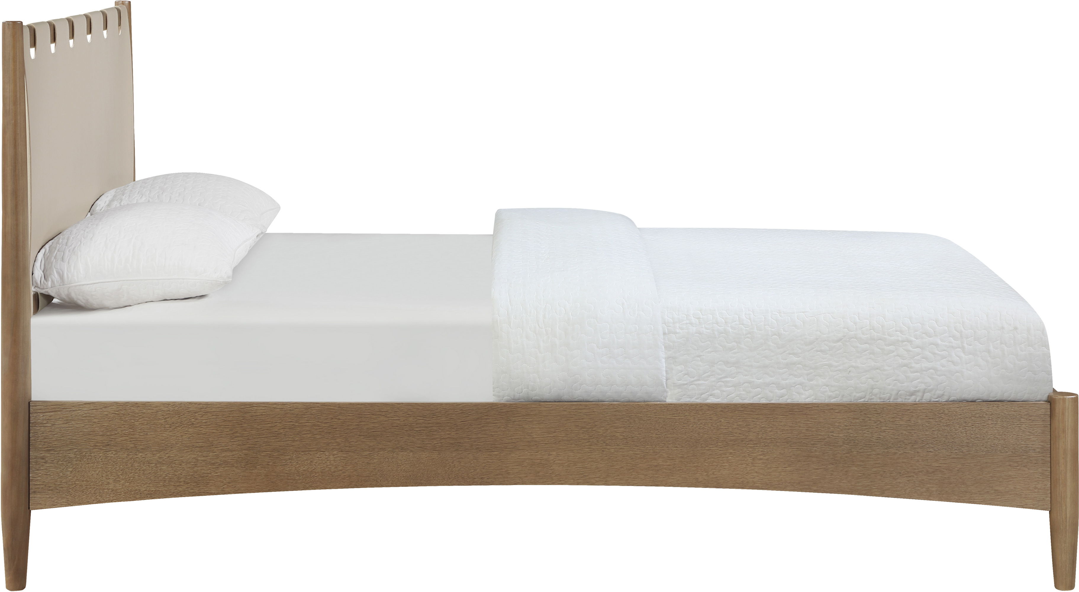 Santos - Vegan Leather Headboard And Wood Full Bed - Beige