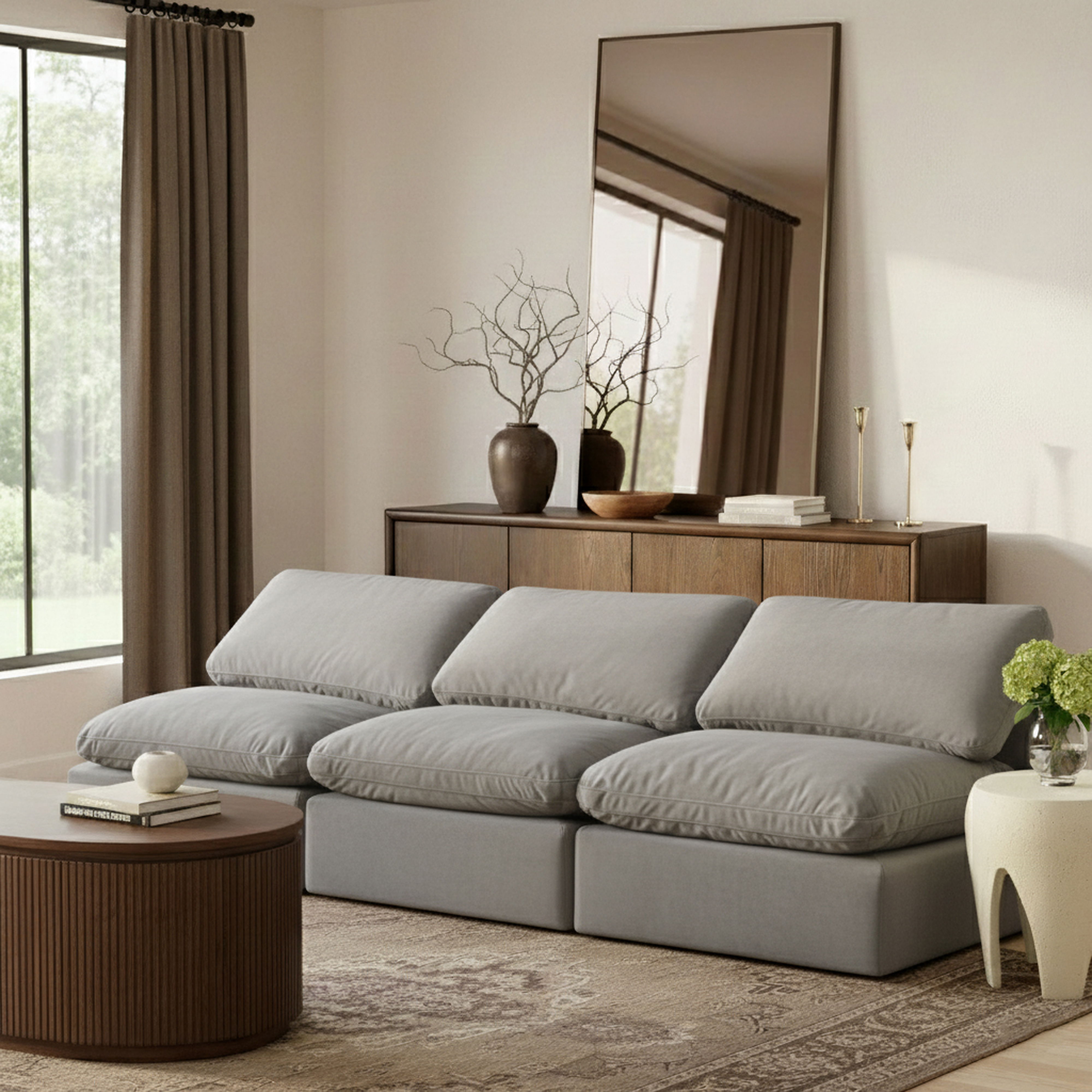 Indulge - Velvet 3 Piece Modular Armless Sofa - Gray