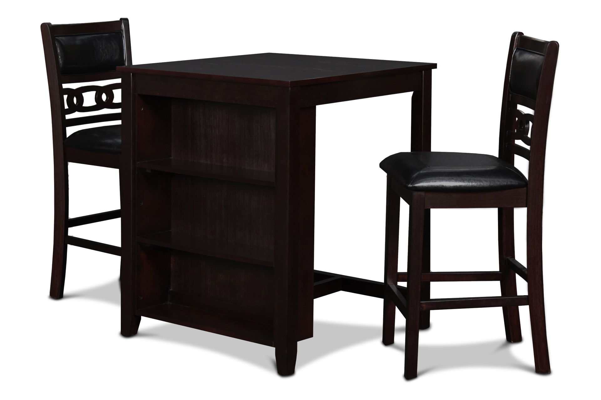 Gia - Counter Table With 2 Chairs & Storage Shelf - Ebony