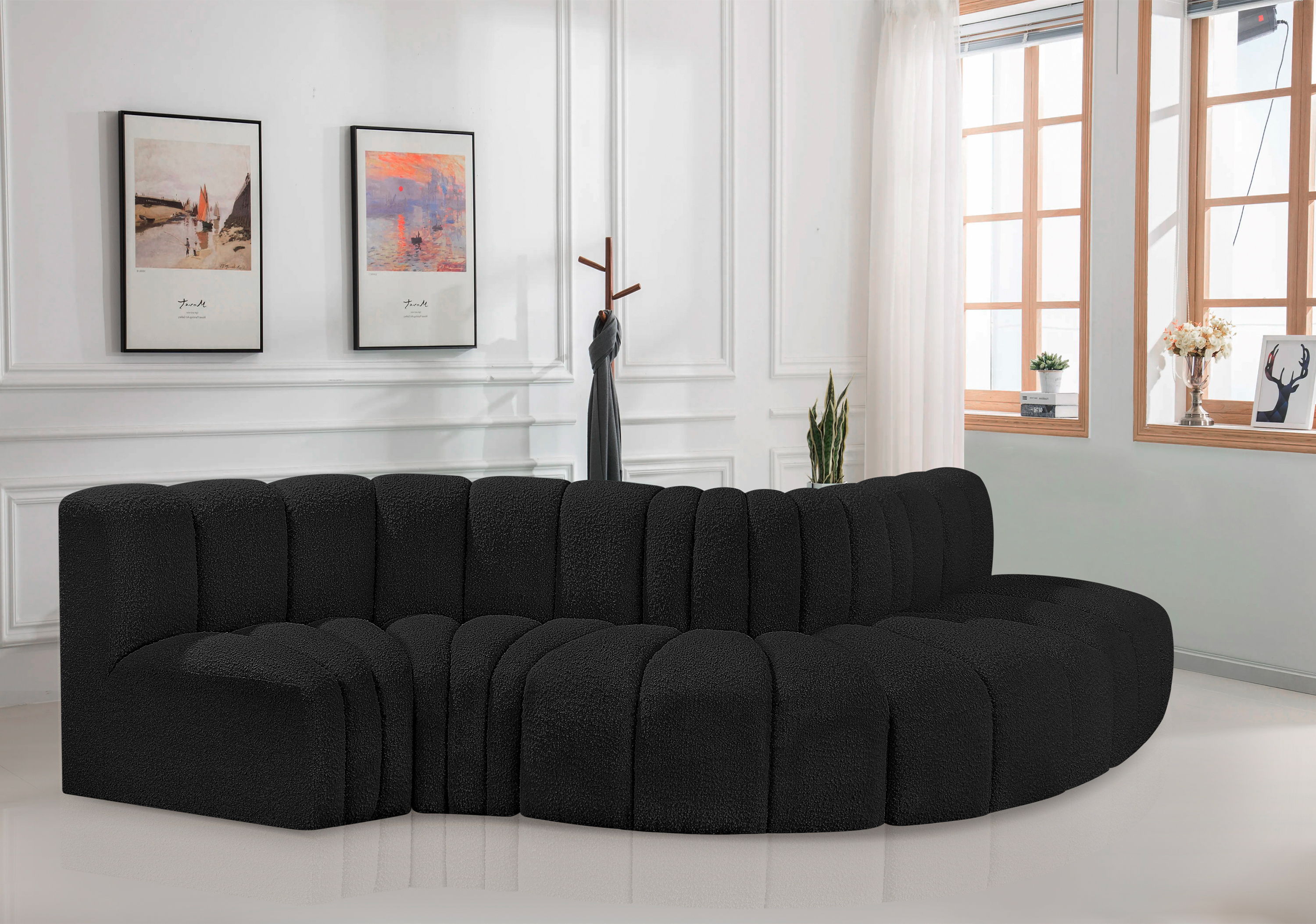 Arc - Boucle Fabric 5 Piece Modular Sofa - Black