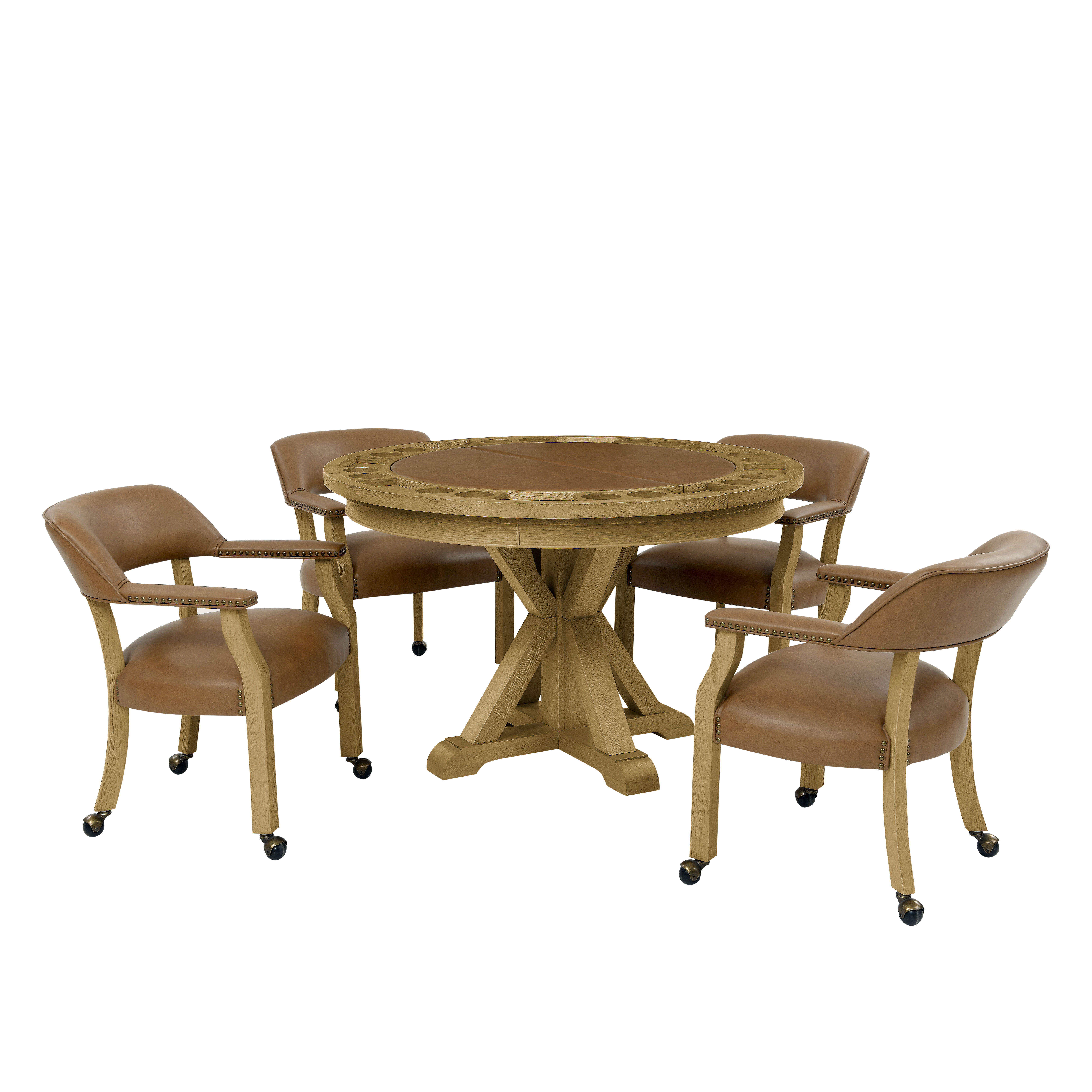 Rylie - 6 Piece Dining Set (Table With Game Top & 4 Captains Chairs) - Natural