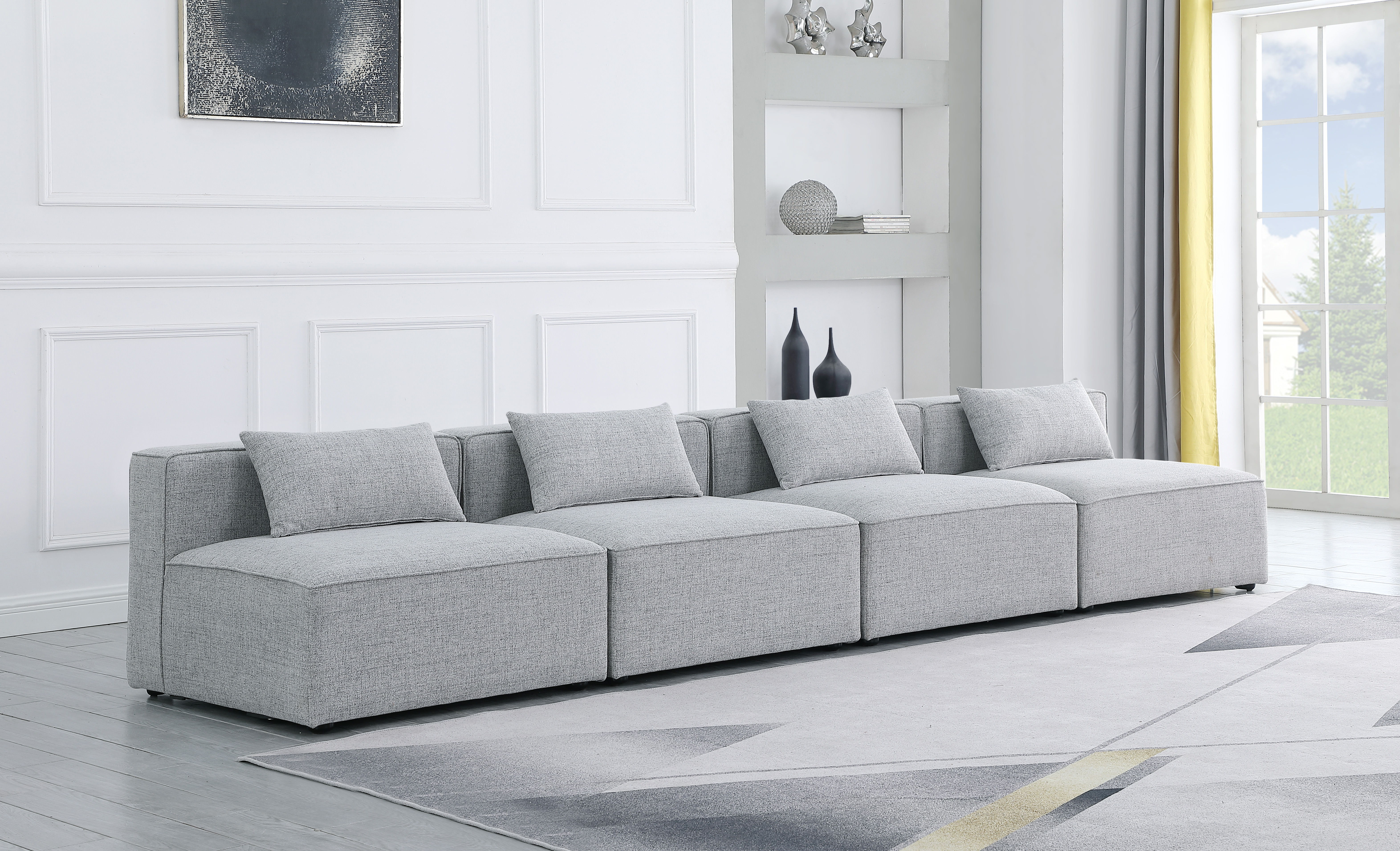 Cube - Linen Modular 4 Piece Armless Sofa - Gray