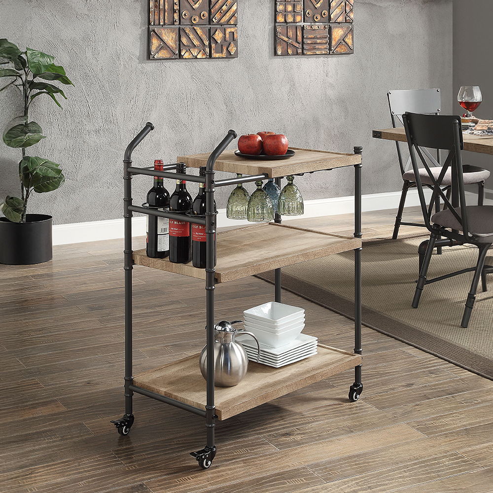 Brantley - Serving Cart - Oak & Sandy Black, light brown