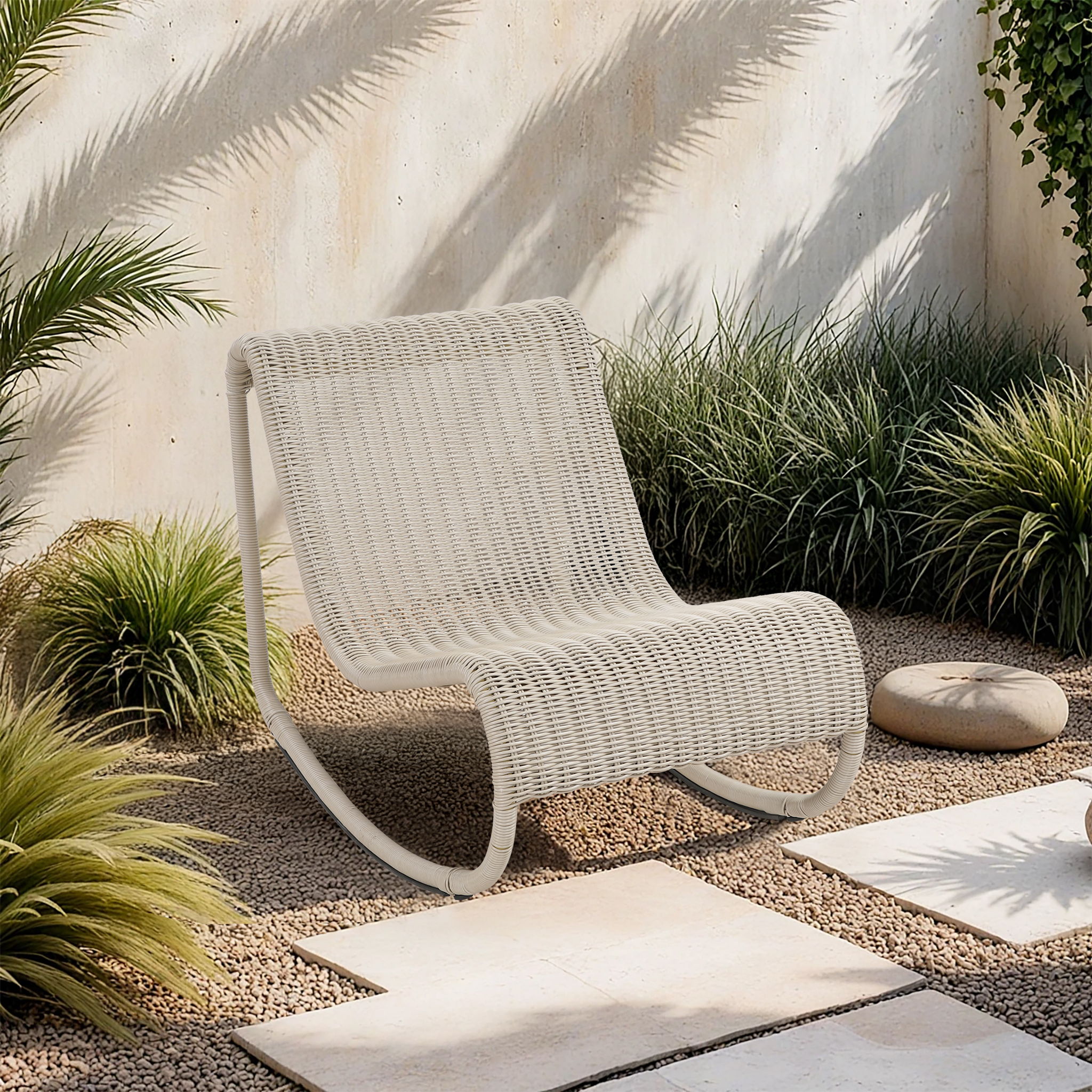 Antigua - Wicker Outdoor Patio Rocking Chair - Cream