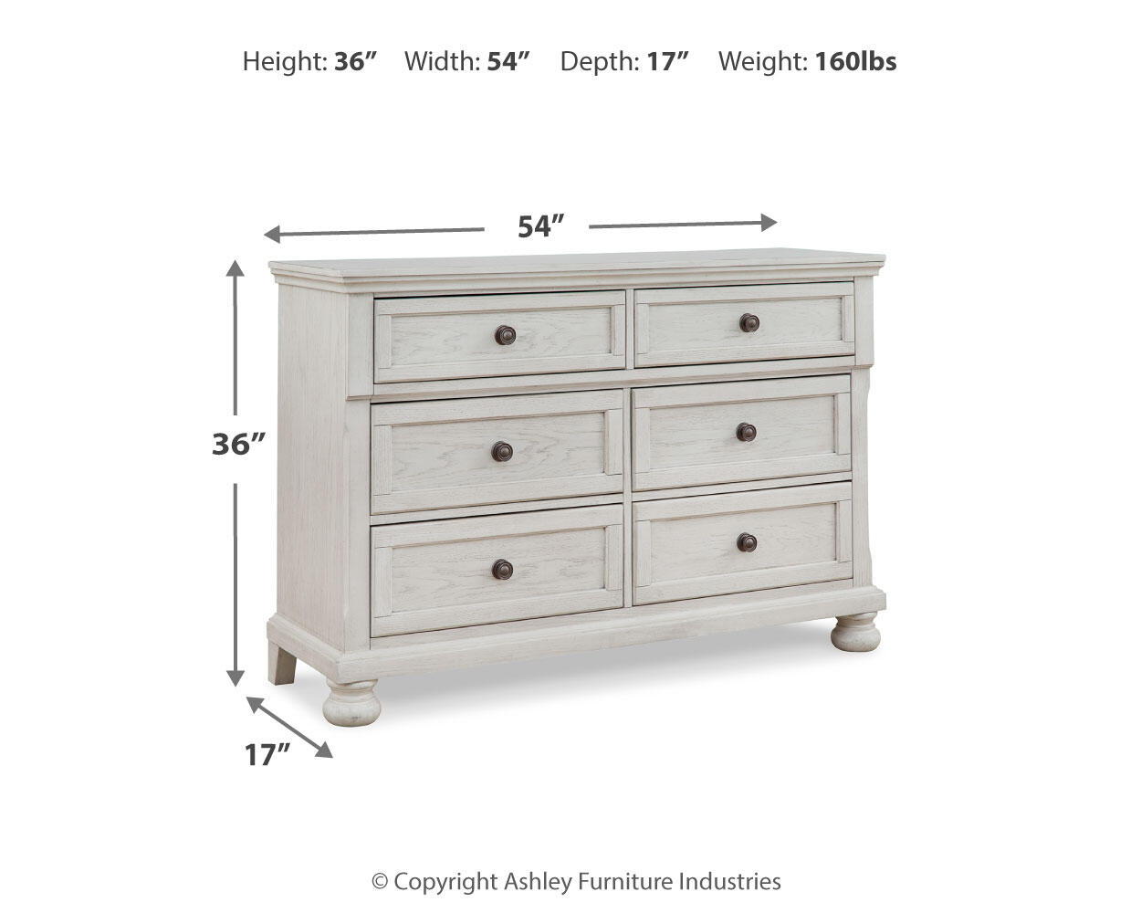 Ashley Furniture Robbinsdale - Dresser - 6 Drawers - Antique White - Image 9