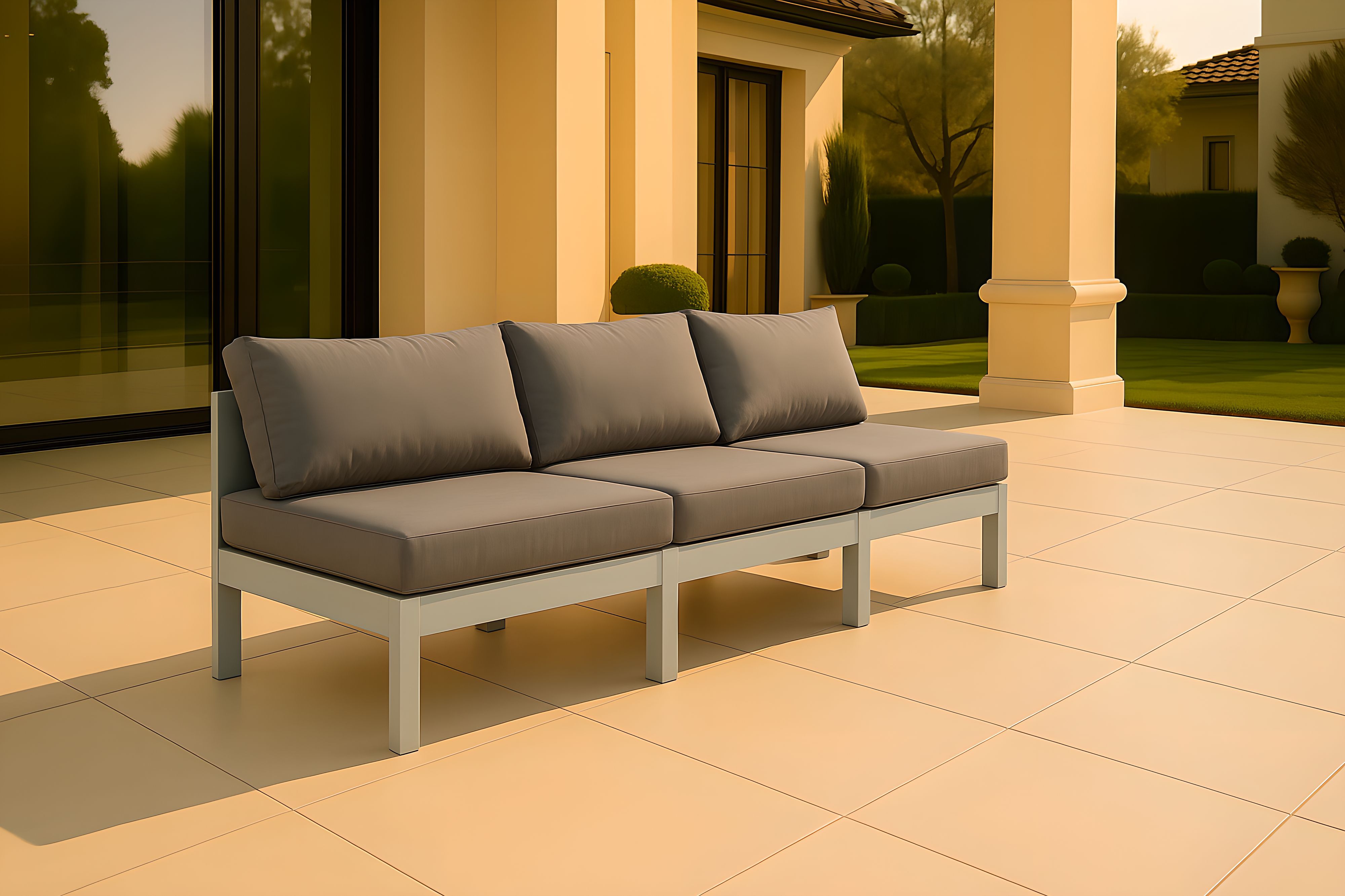 Nizuc - Outdoor Patio 3 Piece Armless Modular Sofa With White Frame - Gray