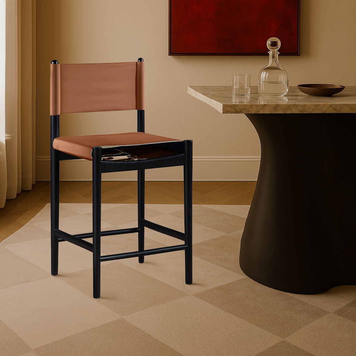 Rawlins - Vegan Leather Upholstered Counter Stool - Cognac