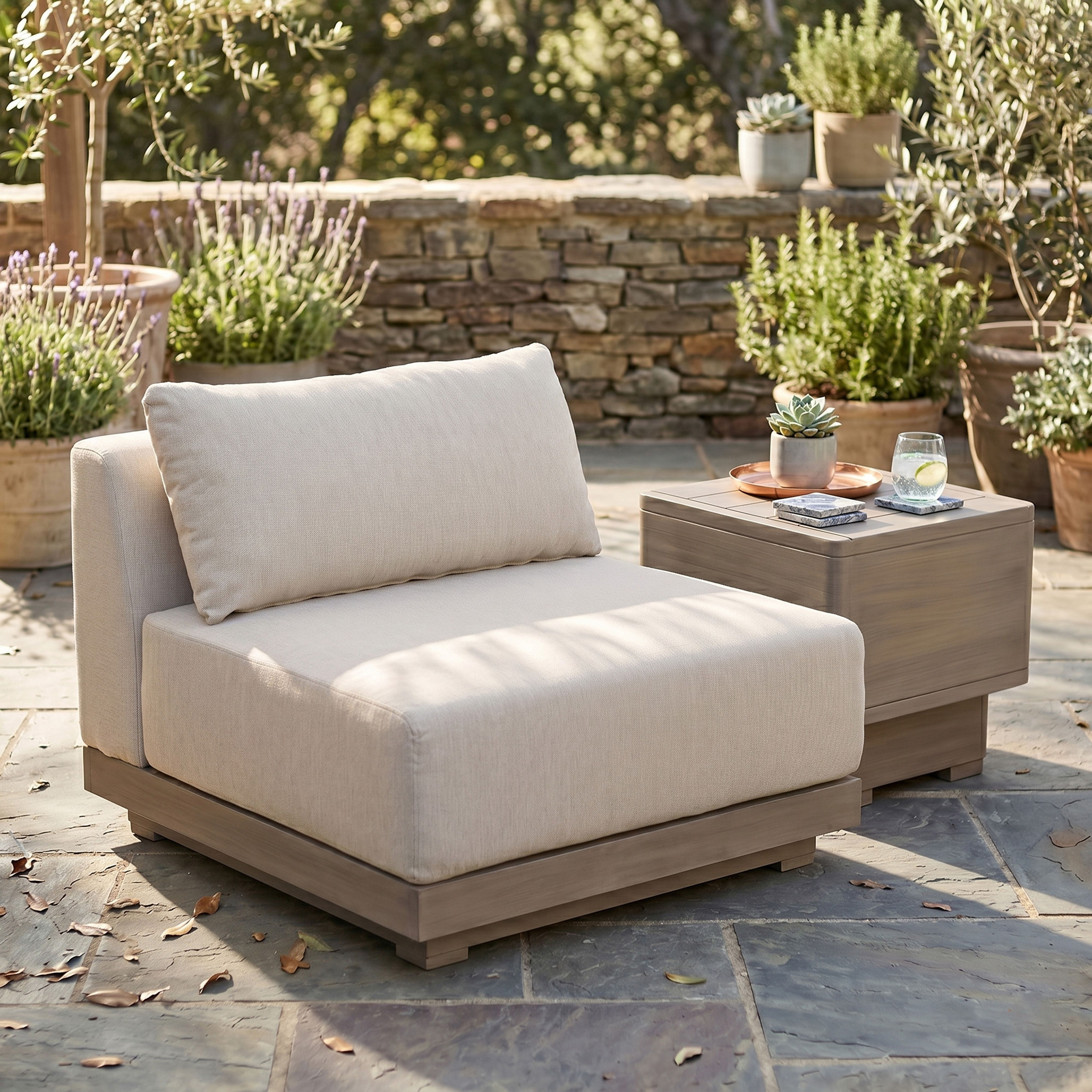 Solace - Olefin Performance Fabric Outdoor Patio Modular Armless Chair - Beige