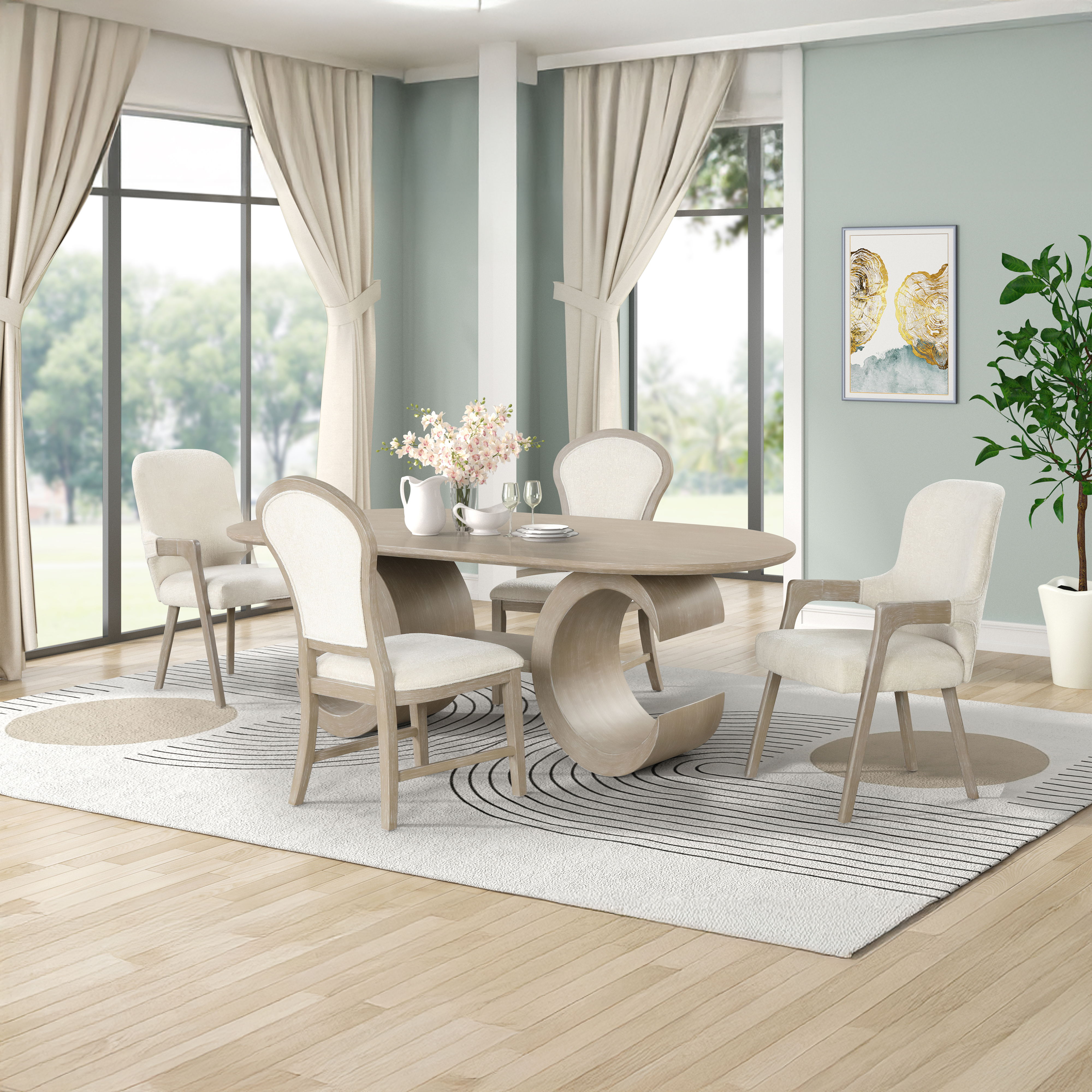 Gwendolyn - Oval Dining Table With 4 Side & 2 Arm Chairs - Beige / Natural