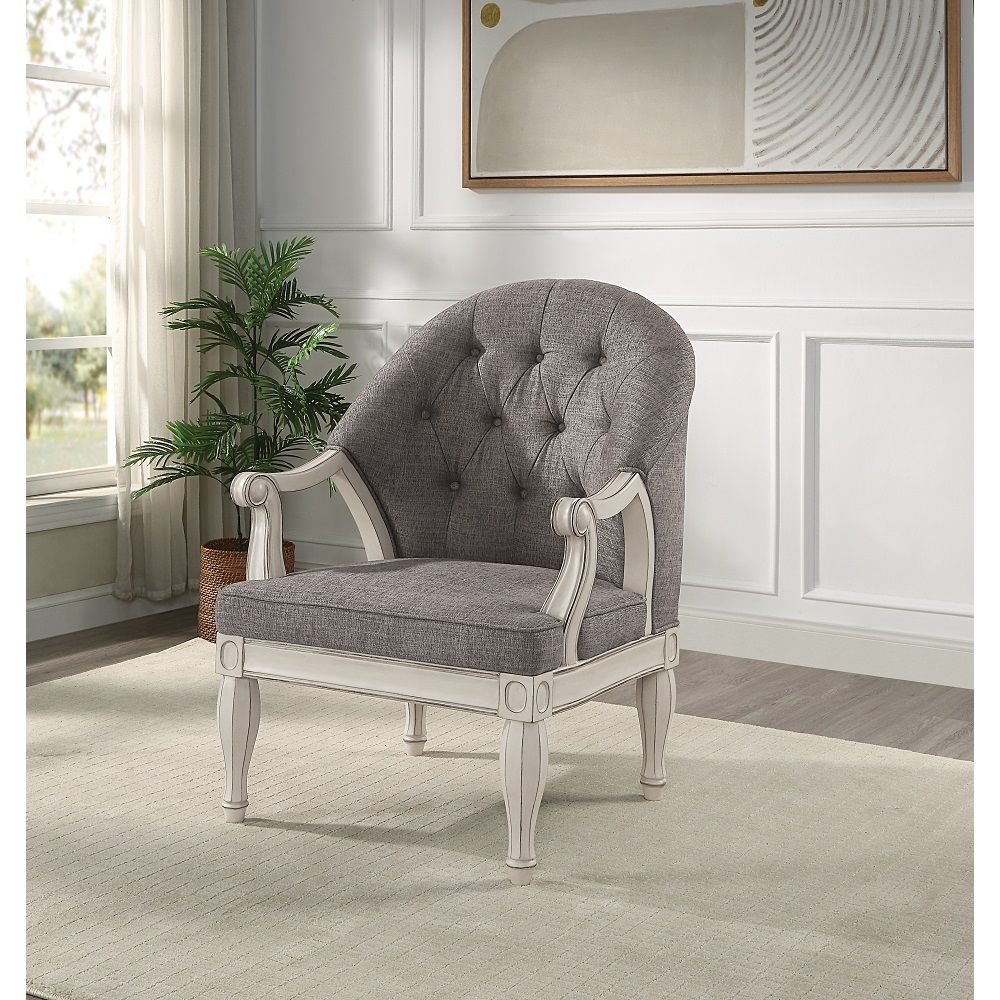 Florian - Chair - Gray Fabric & Antique White, gray, view 7
