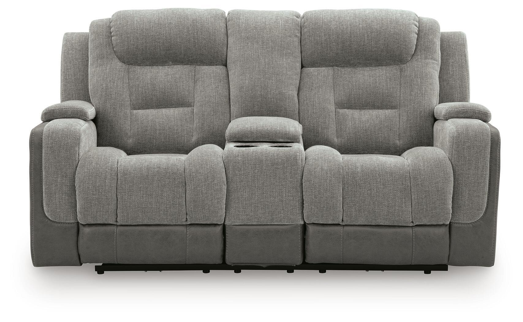 Ashley Furniture Mixed Motion - Power Reclining Loveseat With Console / Adjustable Headrest - Shadow - Image 4