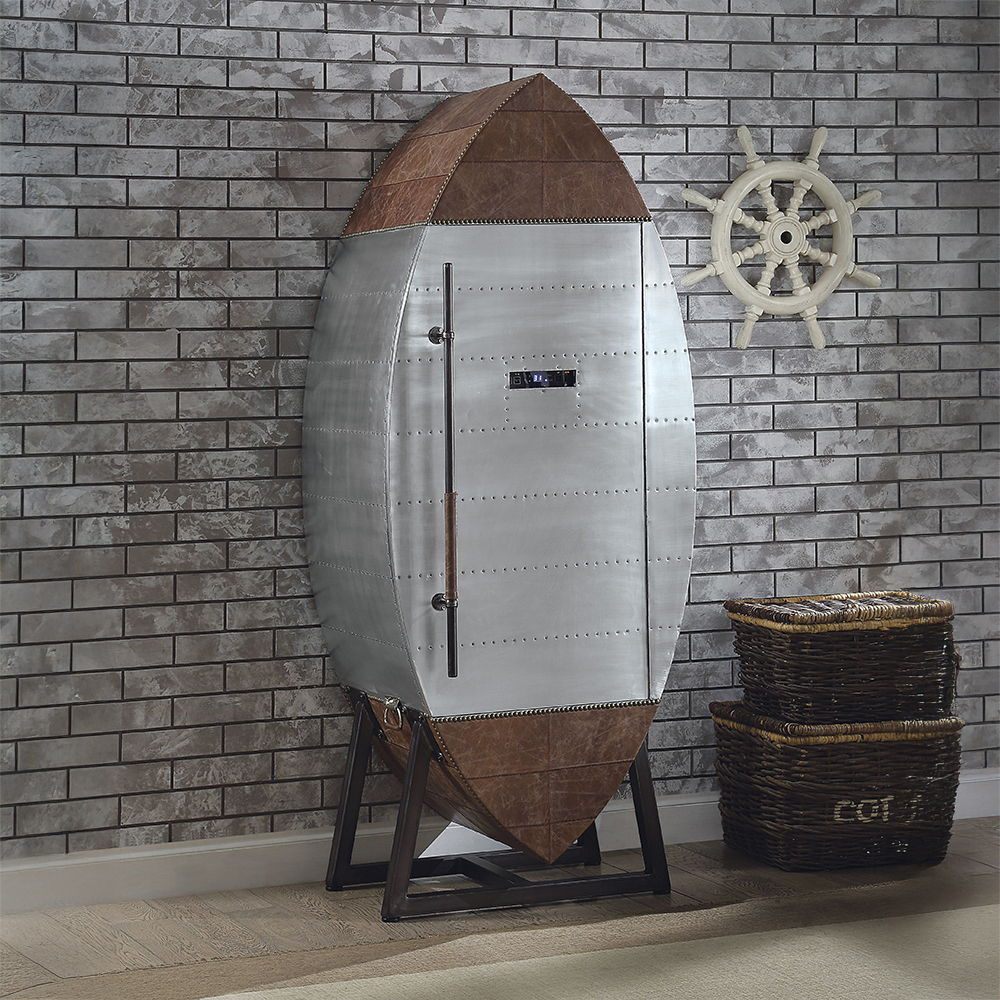 Brancaster - Wine Cooler - Retro Brown Top Grain Leather & Aluminum, light brown