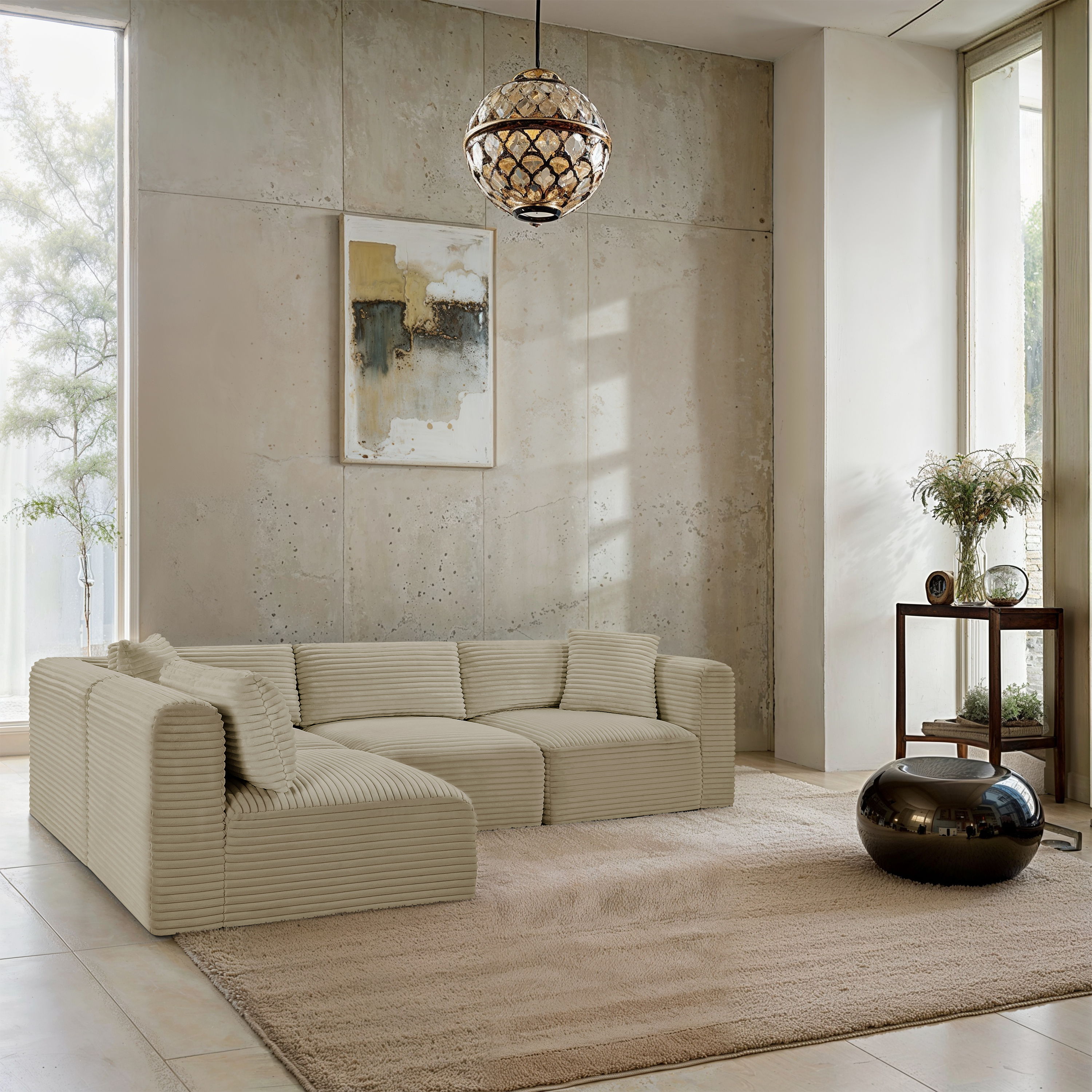 Shaggy - 4 Piece Modular Corner Sectional - Cream