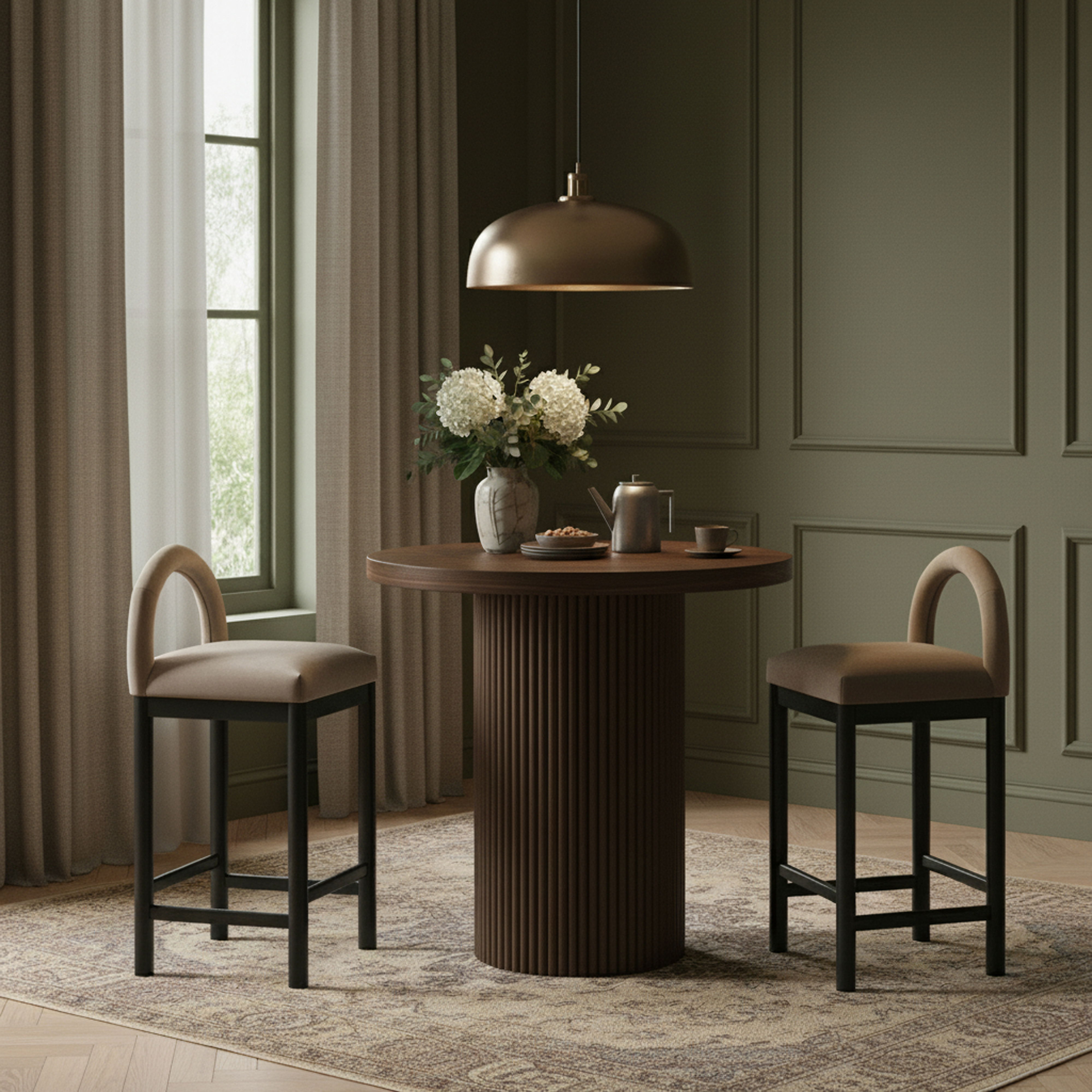 Belinda - Oak Veneer And Solid Wood Round Counter Height Table - Brown