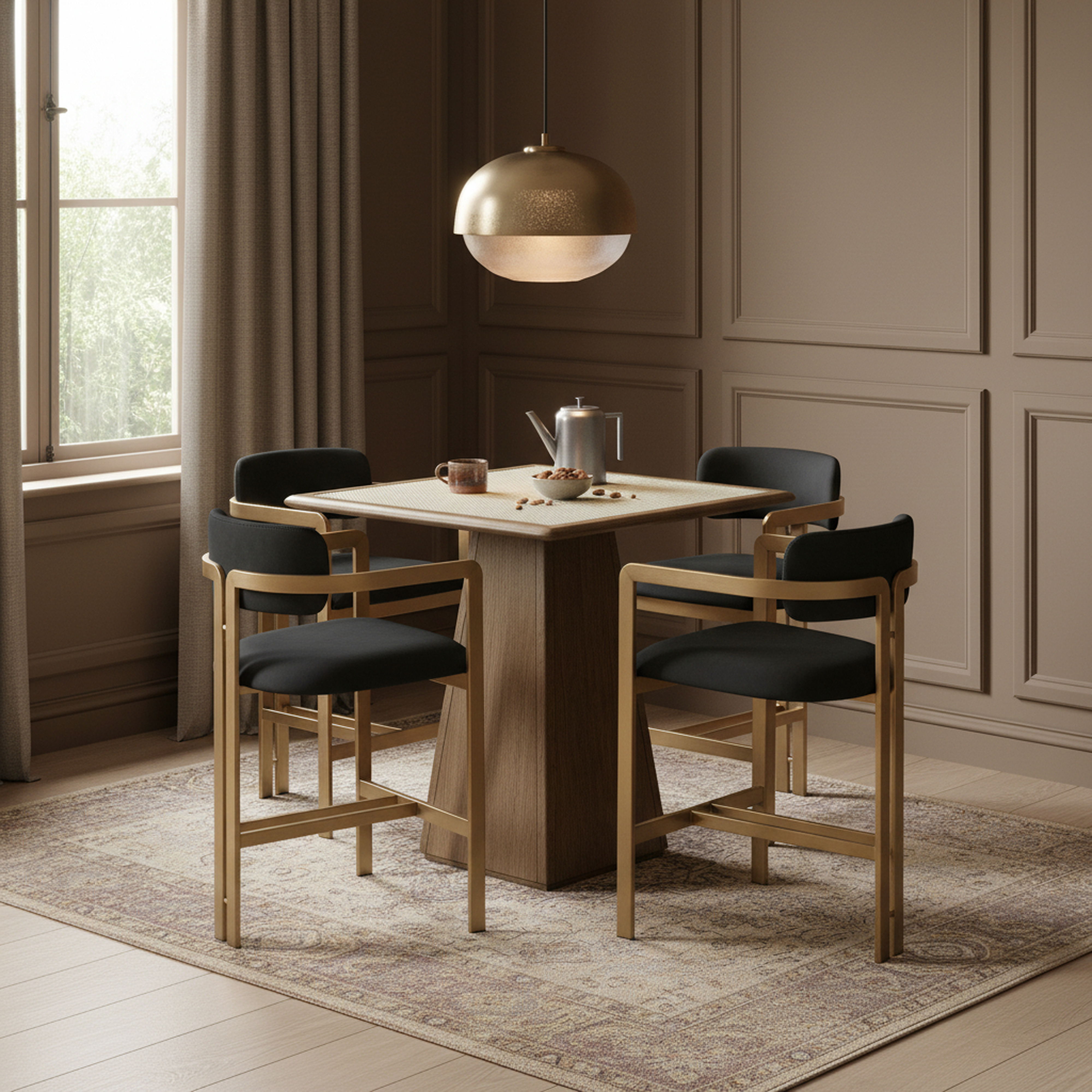 Aurum - Vegan Leather Upholstered Counter Stool - Black / Brushed Brass