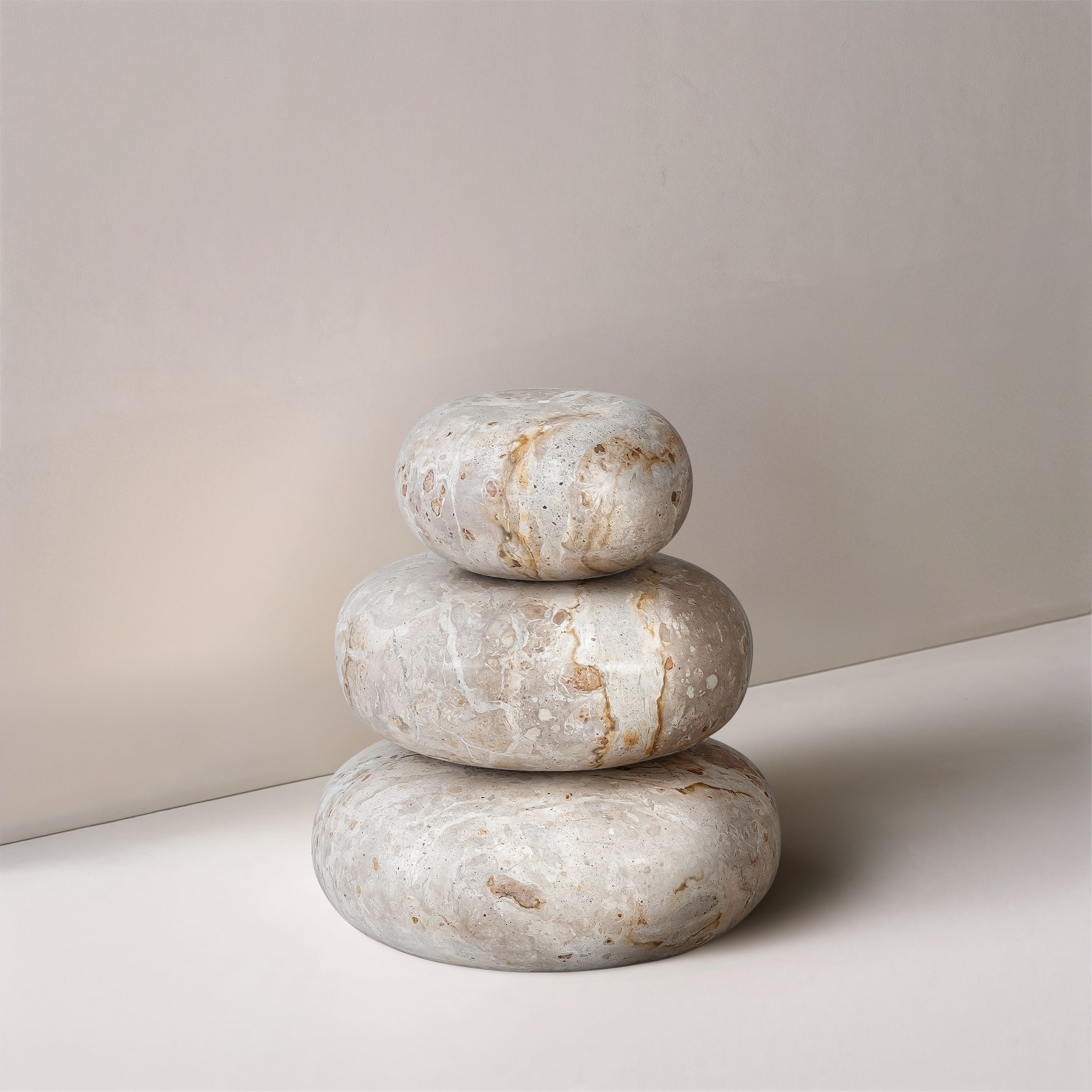 Pumpkin - 3 Piece Marble Decorative Object - Beige