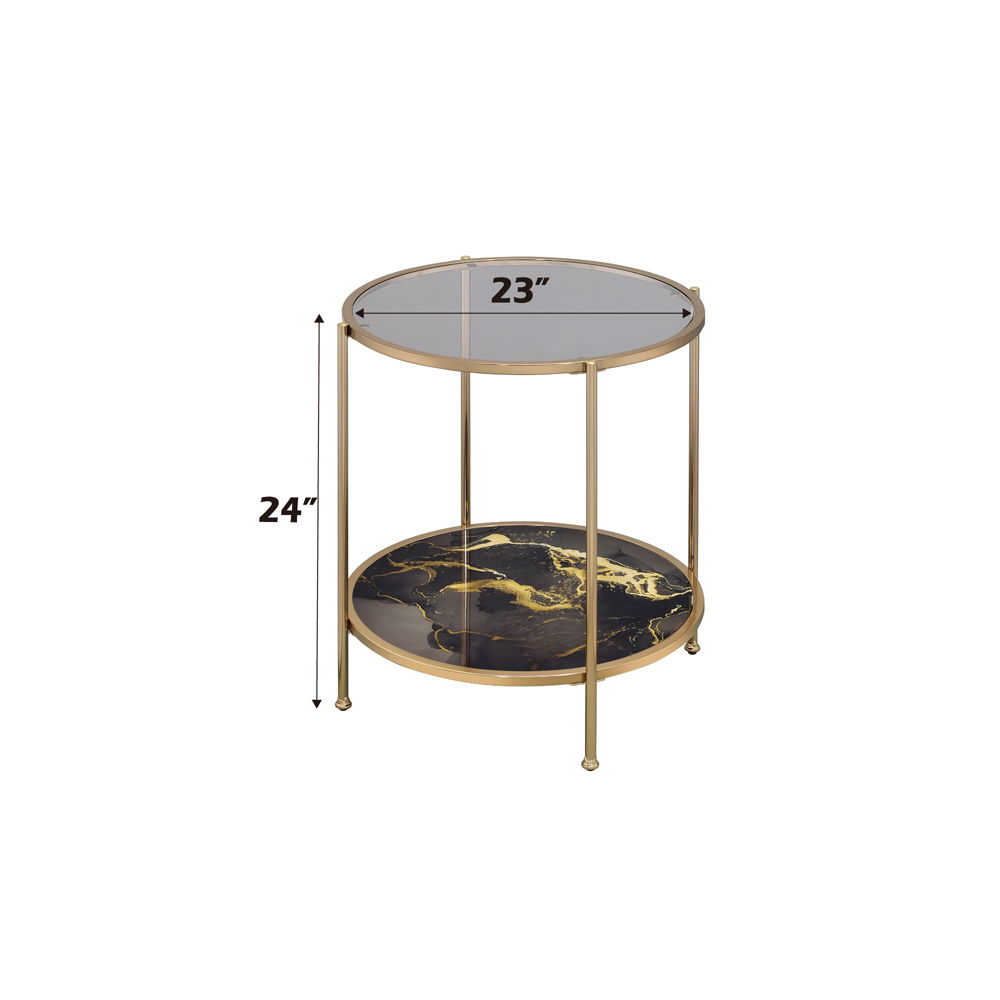 Fiorella - End Table - Black Marble Print & Champagne, black, view 4