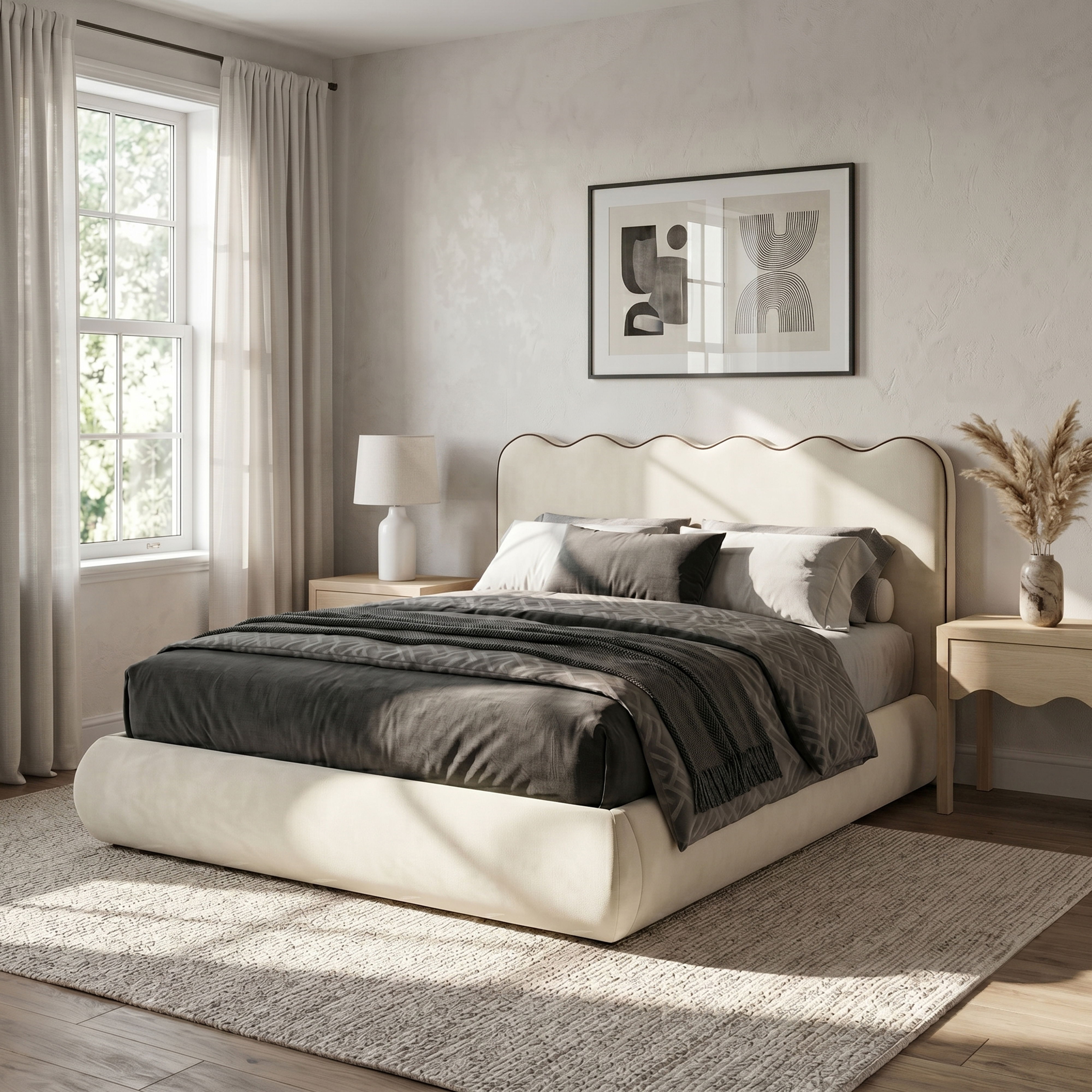 Tempo - Velvet Upholstered Full Bed - Cream