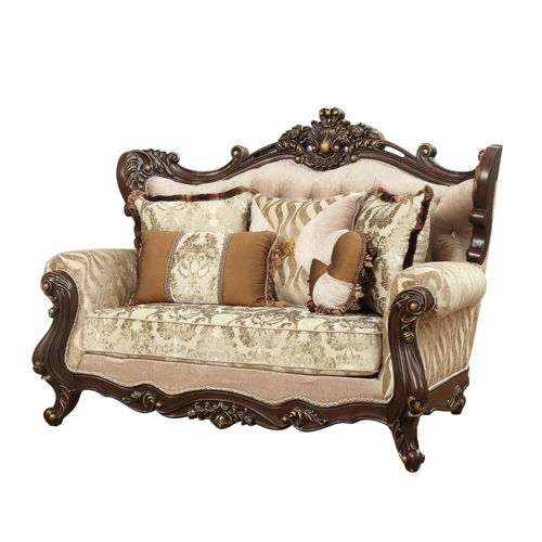 Shalisa - Loveseat With 5 Pillows (Same Lv01586) - Fabric & Walnut, dark brown