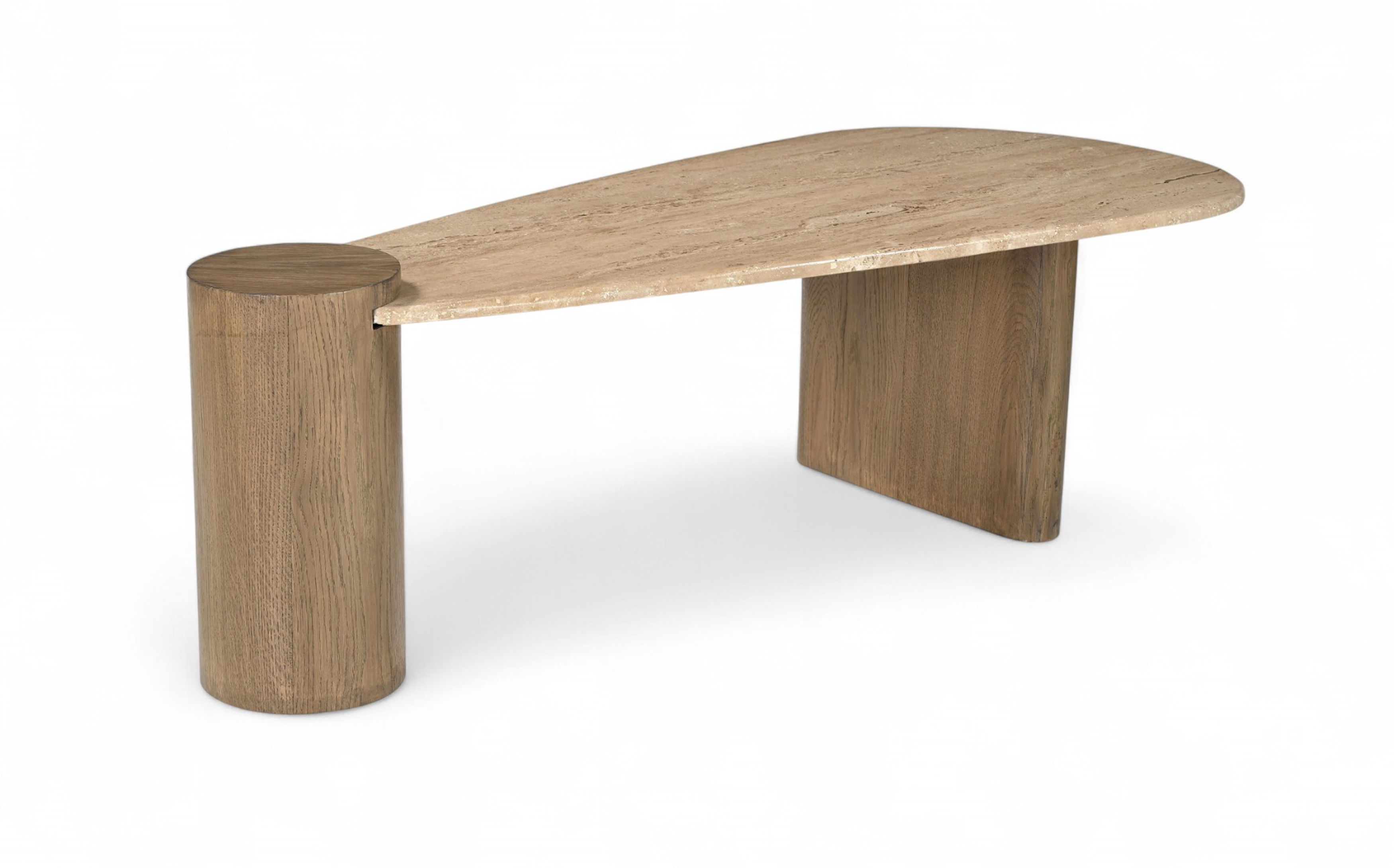 Taverna - Travertine Top And Oak Wood Base Coffee Table - Natural
