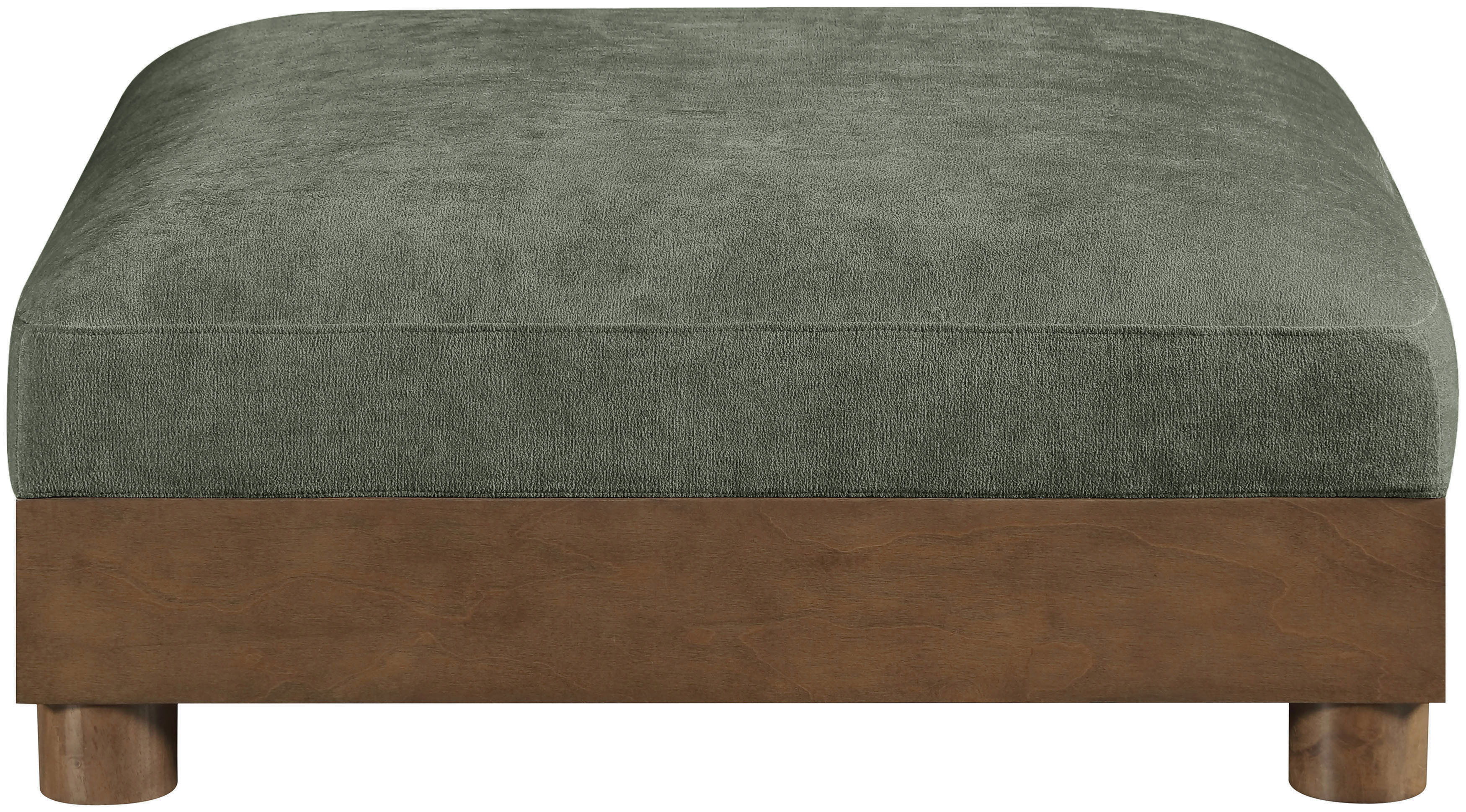 Turin - Chenille Fabric Upholstered Modular Ottoman - Green / Brown Walnut