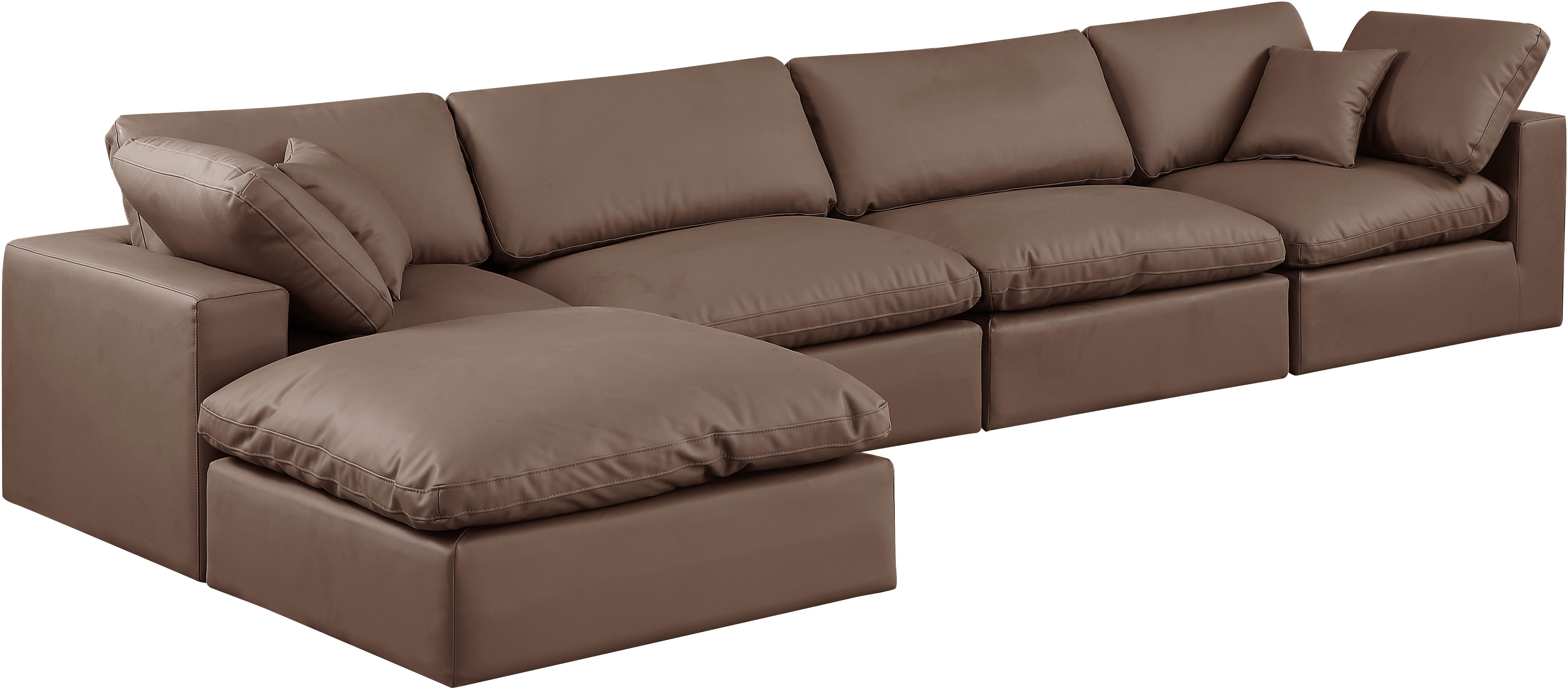 Comfy - 5 Piece Faux Leather Modular Sectional With Chaise - Brown