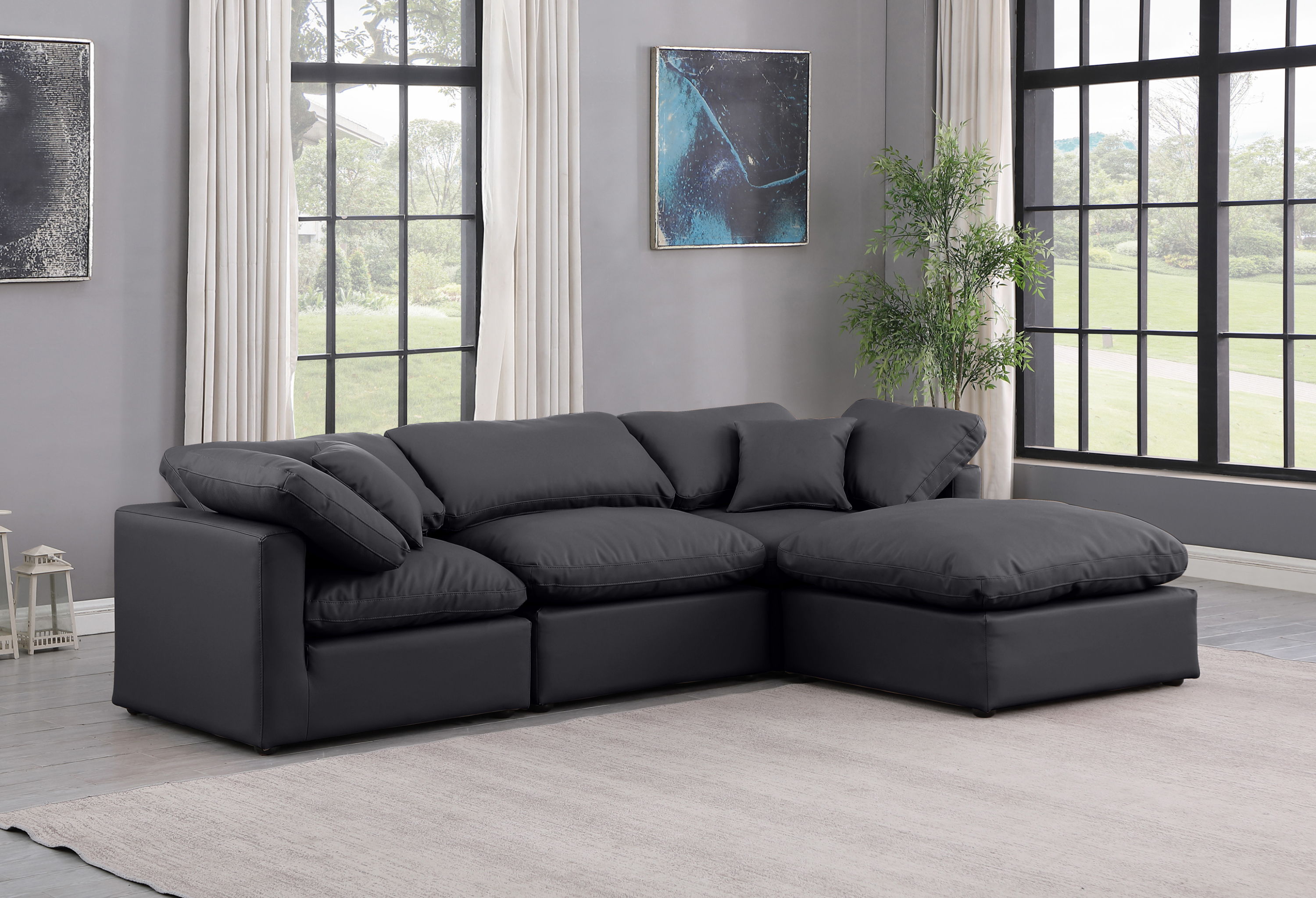 Indulge - Faux Leather 4 Piece Modular Sectional With Chaise - Black