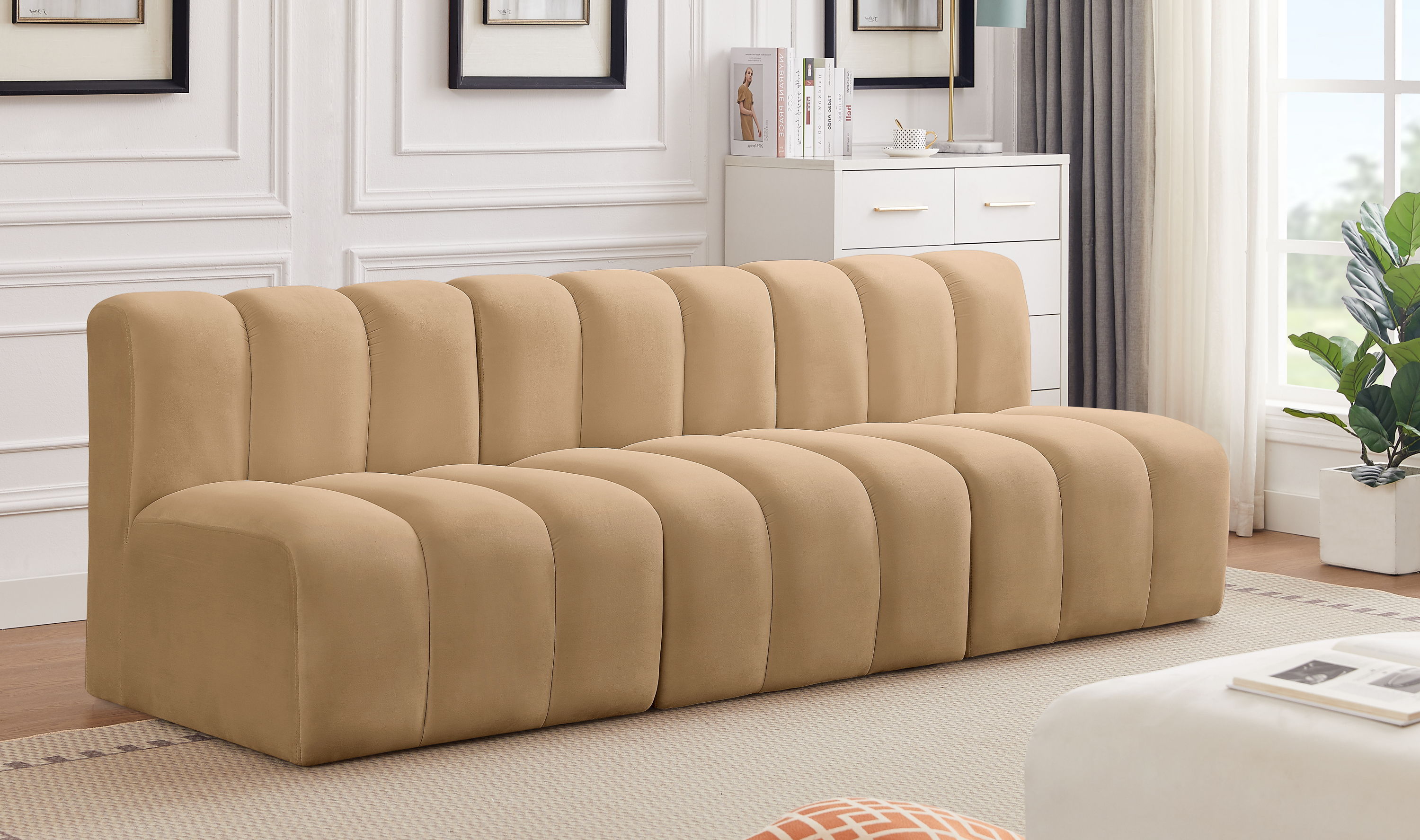 Arc - Velvet 3 Pieces Modular Sofa - Camel