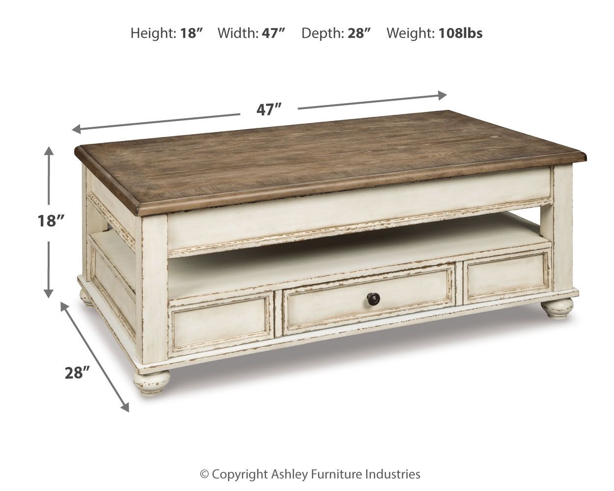Ashley Furniture Realyn - Lift Top Cocktail Table - White / Brown - Image 4