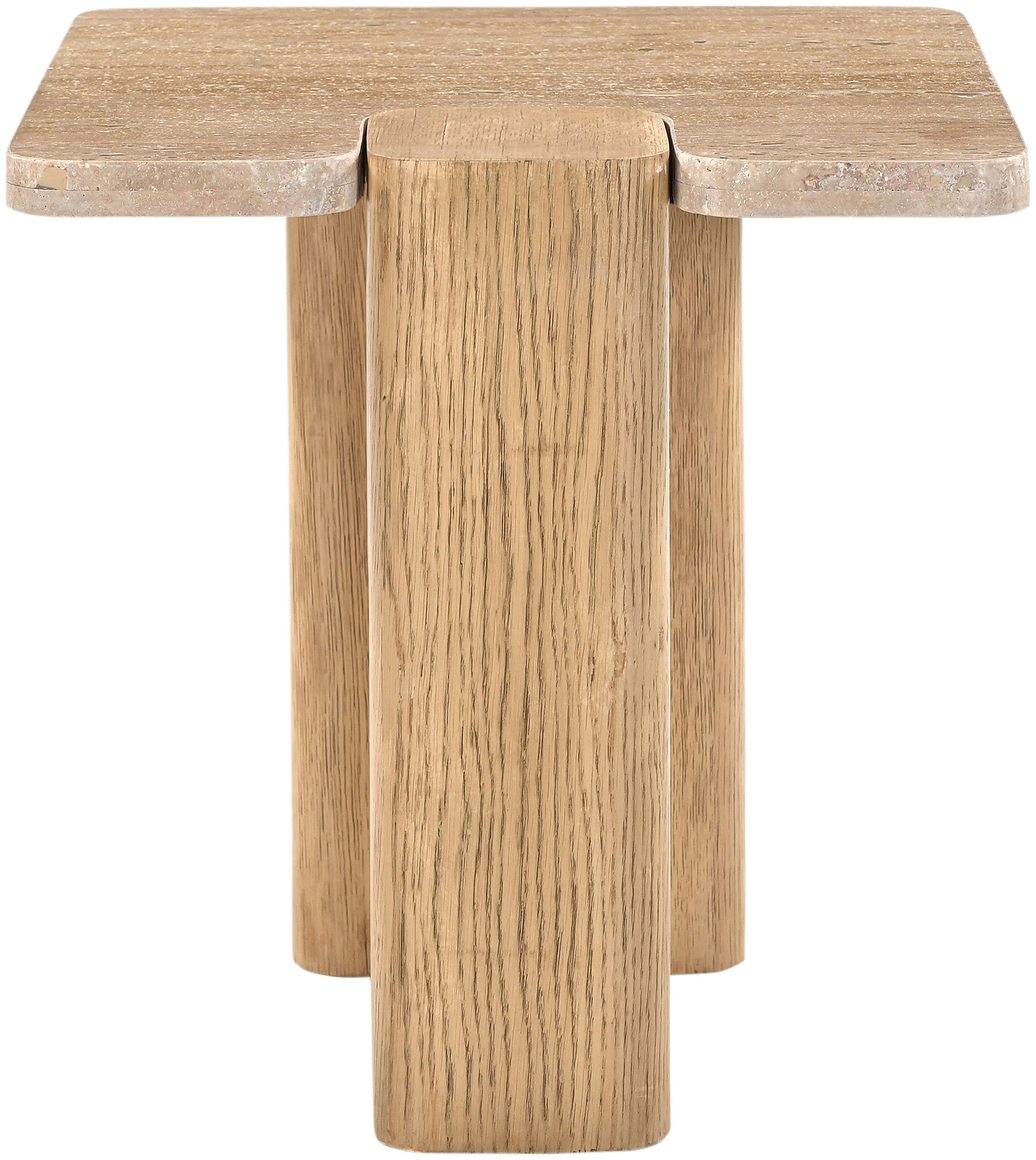 Ravenna - Genuine Travertine and Oak Wood End / Side Table - Natural