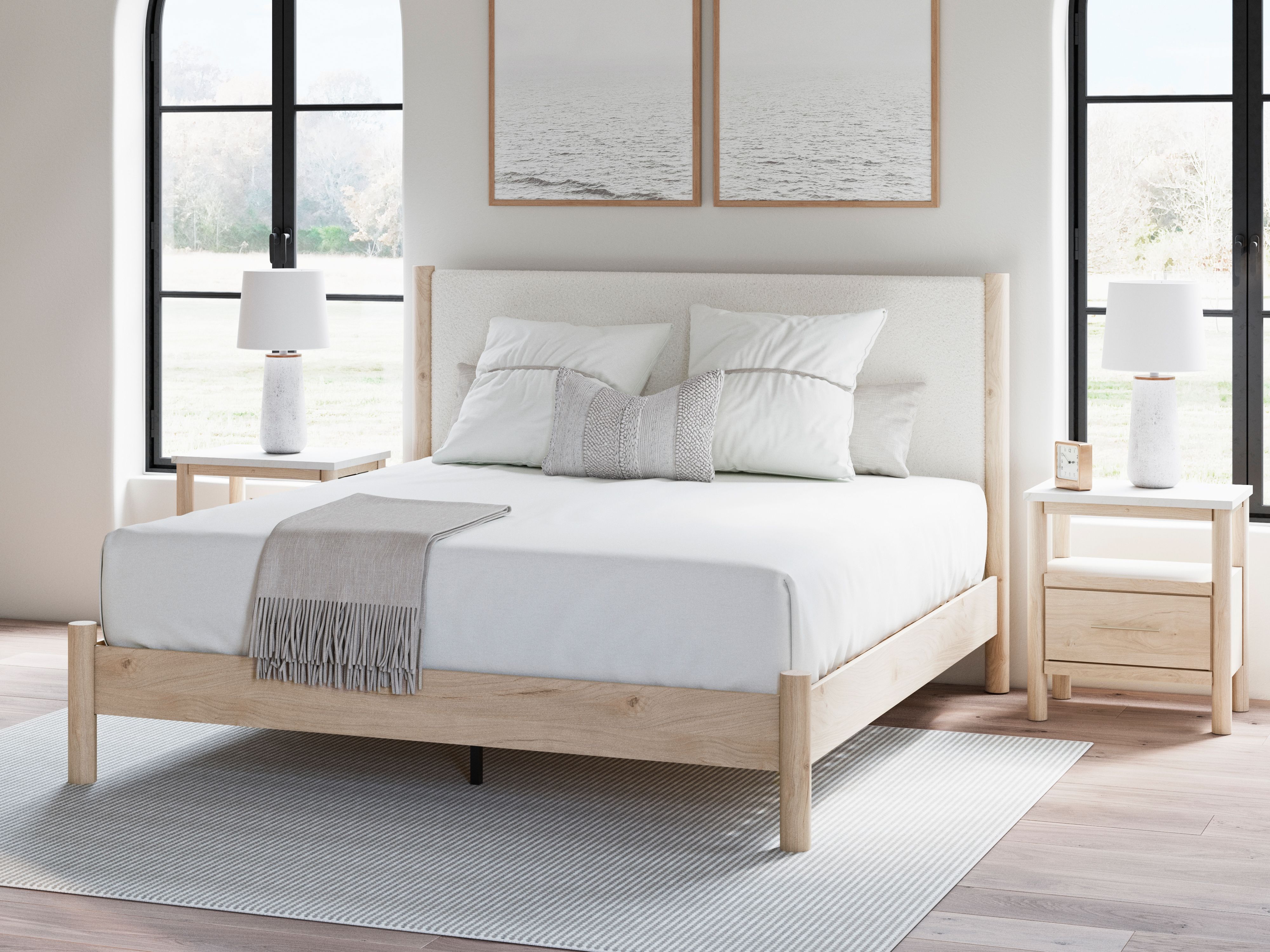 Cadmori - King Upholstered Panel Bed - Two-tone