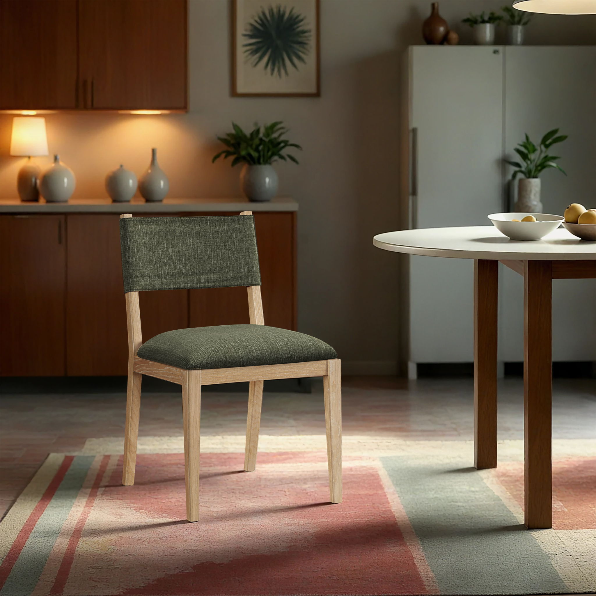 Avon - Linen Textured Performance Fabric Upholstered Dining Side Chair (Set of 2) - Olive
