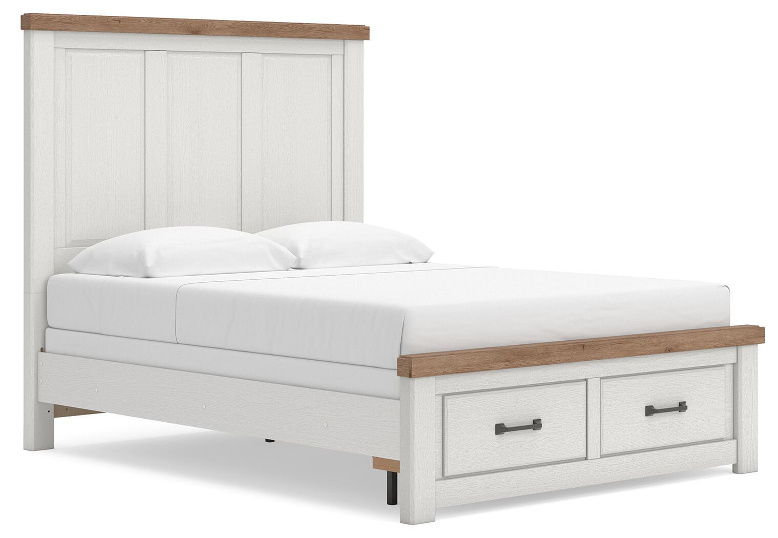 Savonport - Queen Panel Storage Bed With Storage Footboard - White / Brown