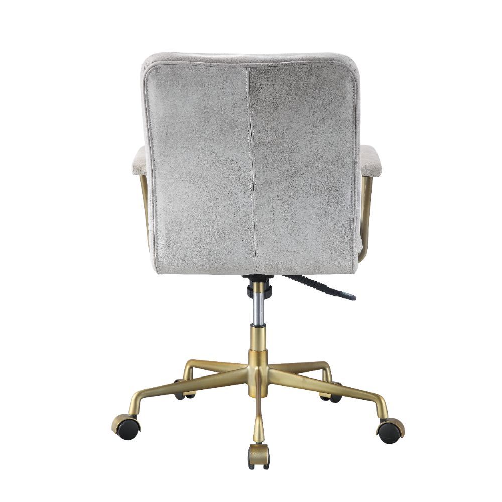 Damir - Office Chair - Vintage White Top Grain Leather & Chrome, silver, view 3
