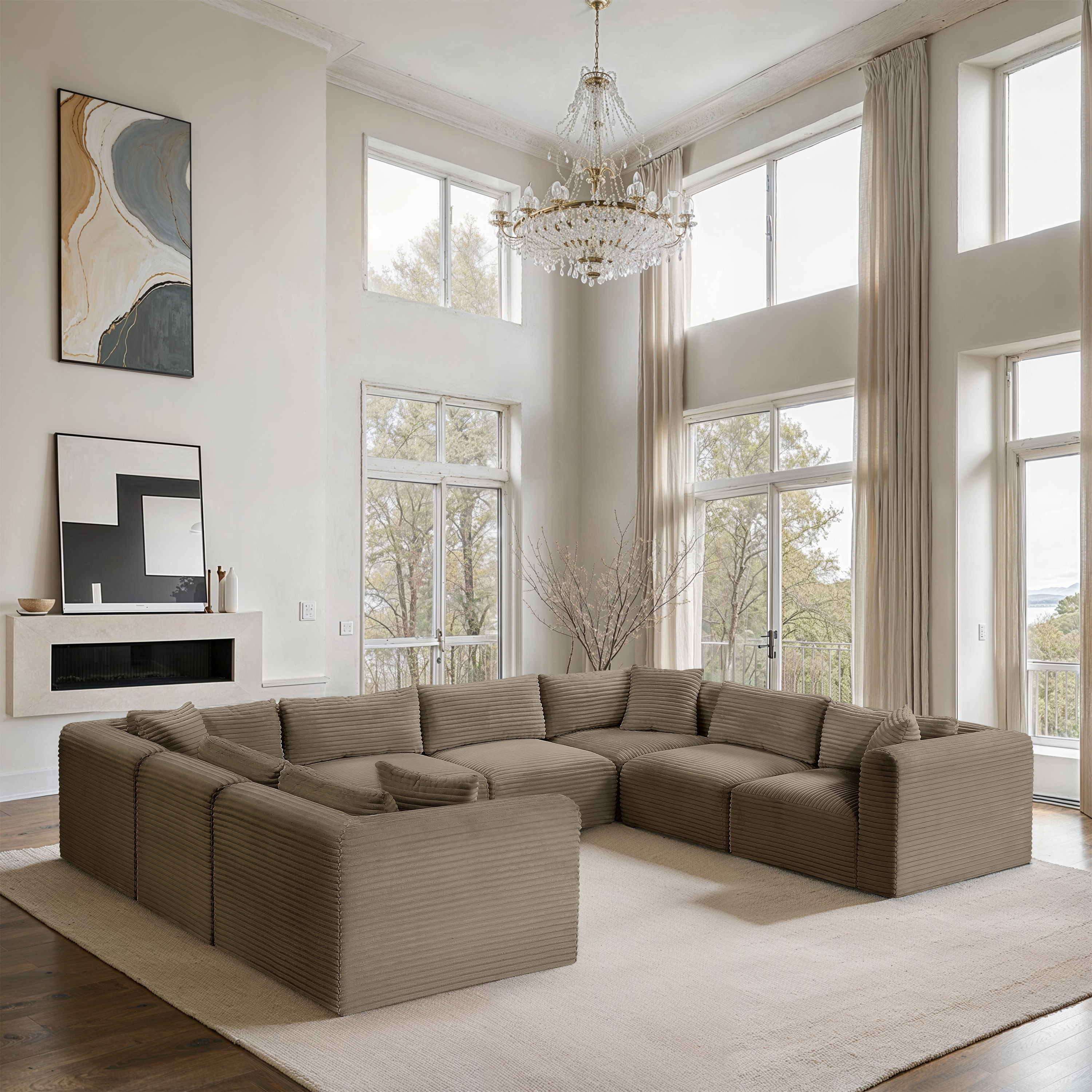 Shaggy - 8 Piece Modular U-Shaped Sectional - Taupe