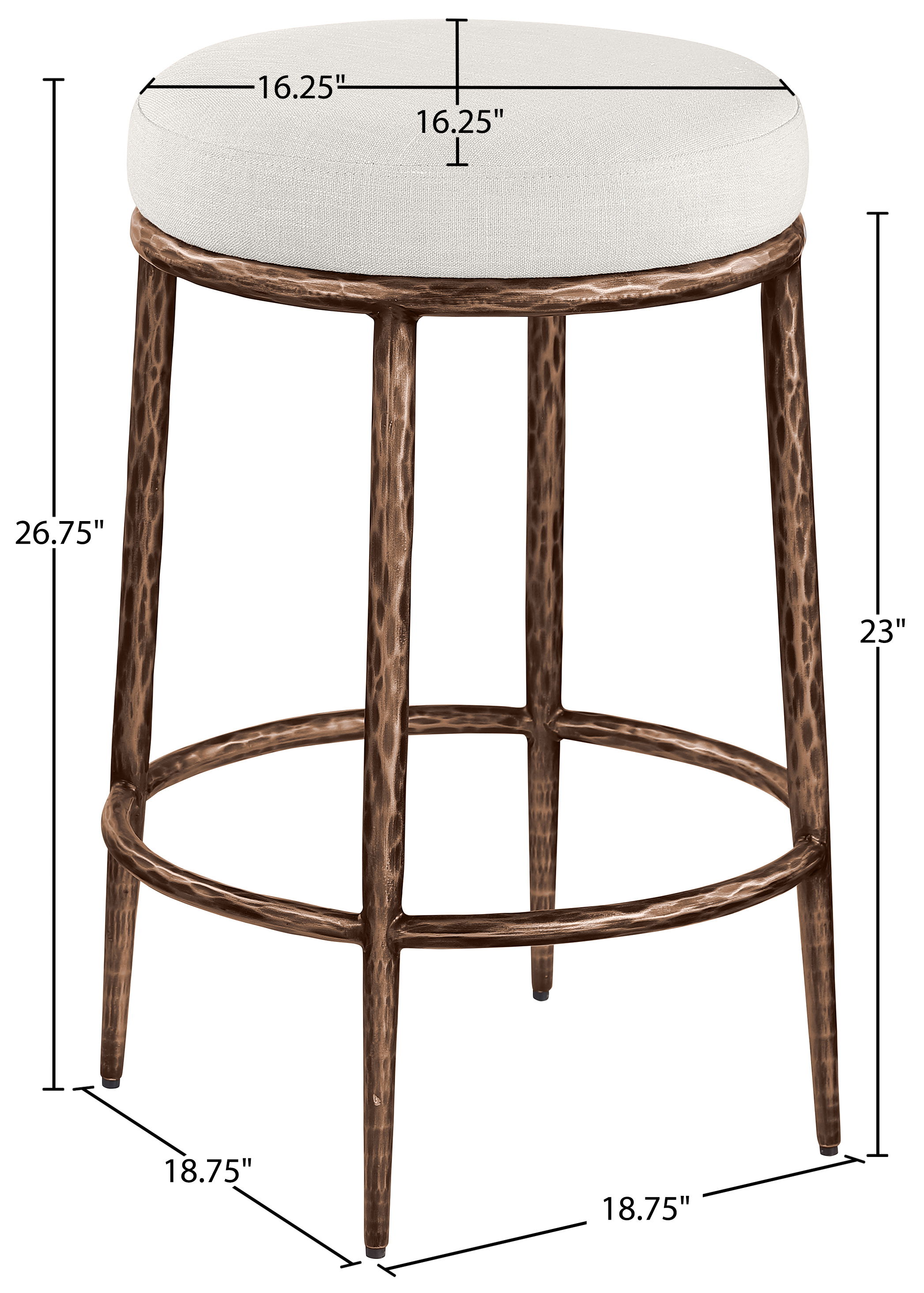 Ferro - Linen Textured Performance Fabric Upholstered Backless Counter Stool - Cream / Brushed Bronze
