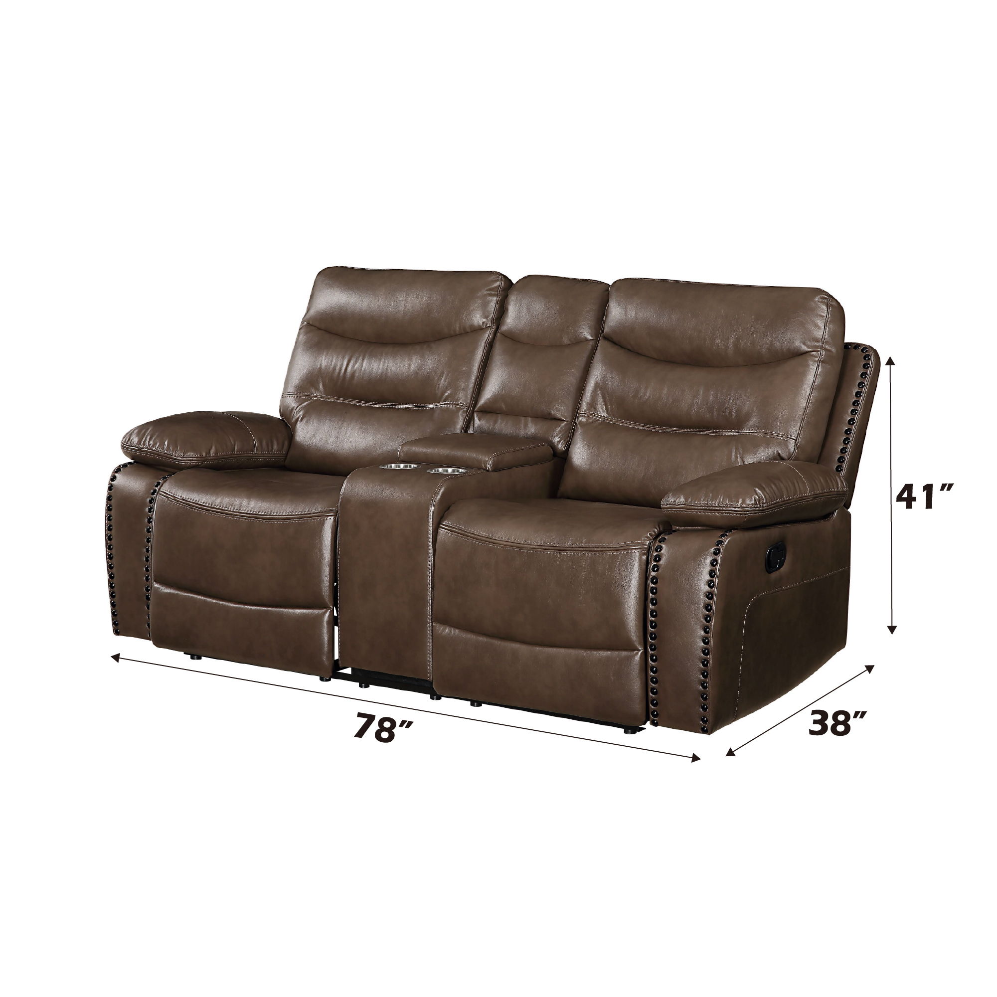 Aashi - Motion Loveseat With Console - Brown Leather-Gel Match, dark brown, view 5