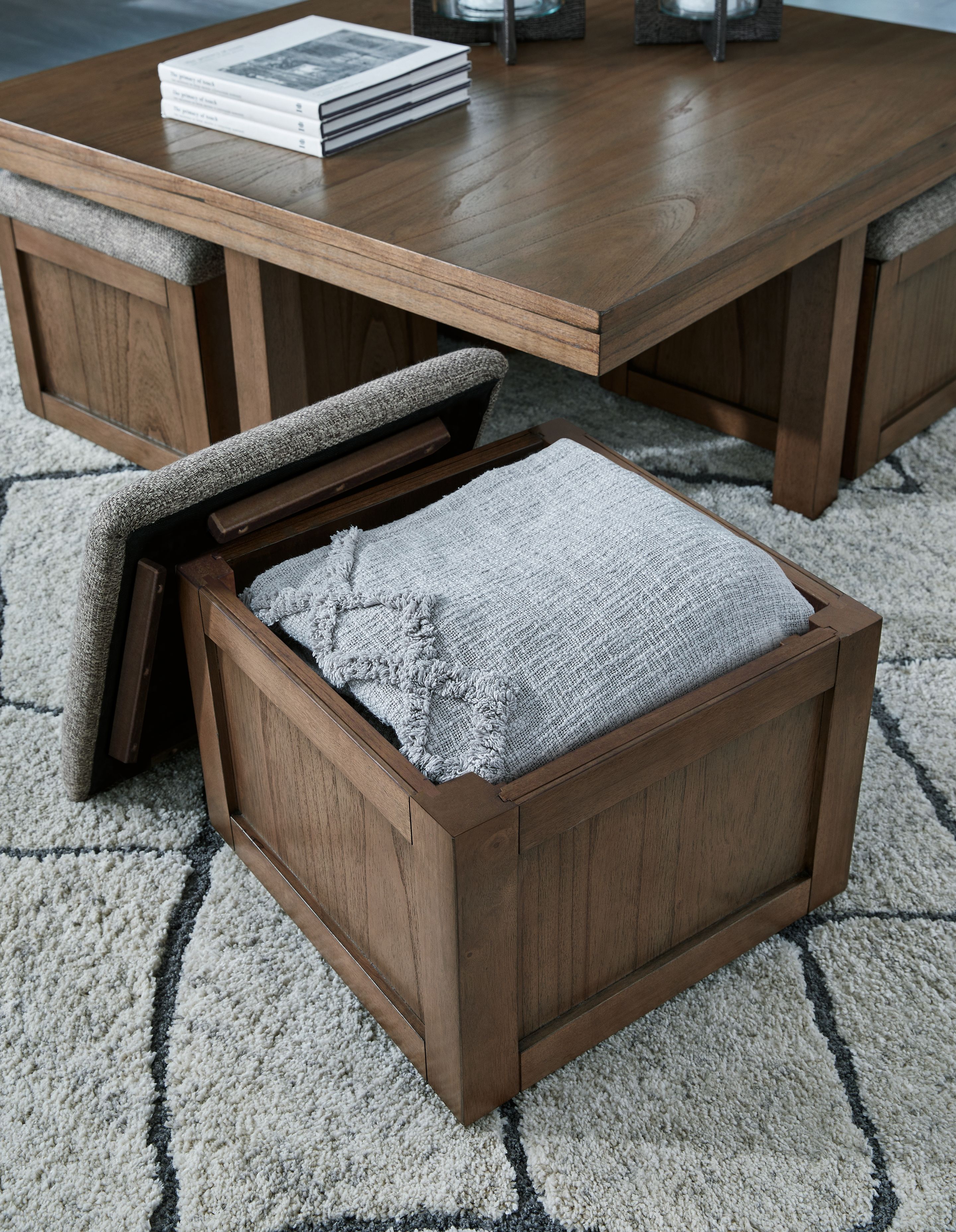Ashley Furniture Boardernest - Cocktail Table With 4 Stools (Set of 5) - Brown - Image 6